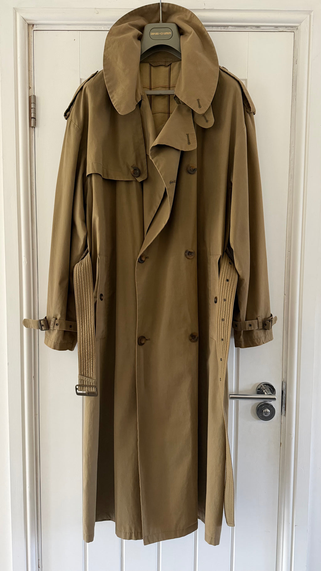 Giorgio Armani 1980s Cotton Belted Military Trench Coat Taupe Brown - Size M