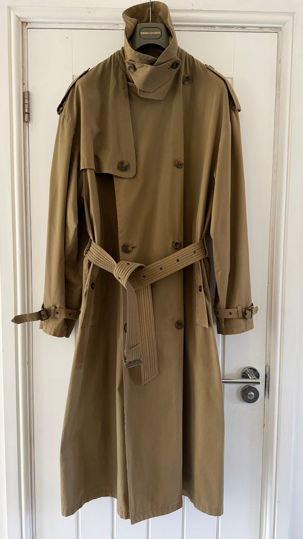 Giorgio Armani 1980s Cotton Belted Military Trench Coat Taupe Brown - Size M