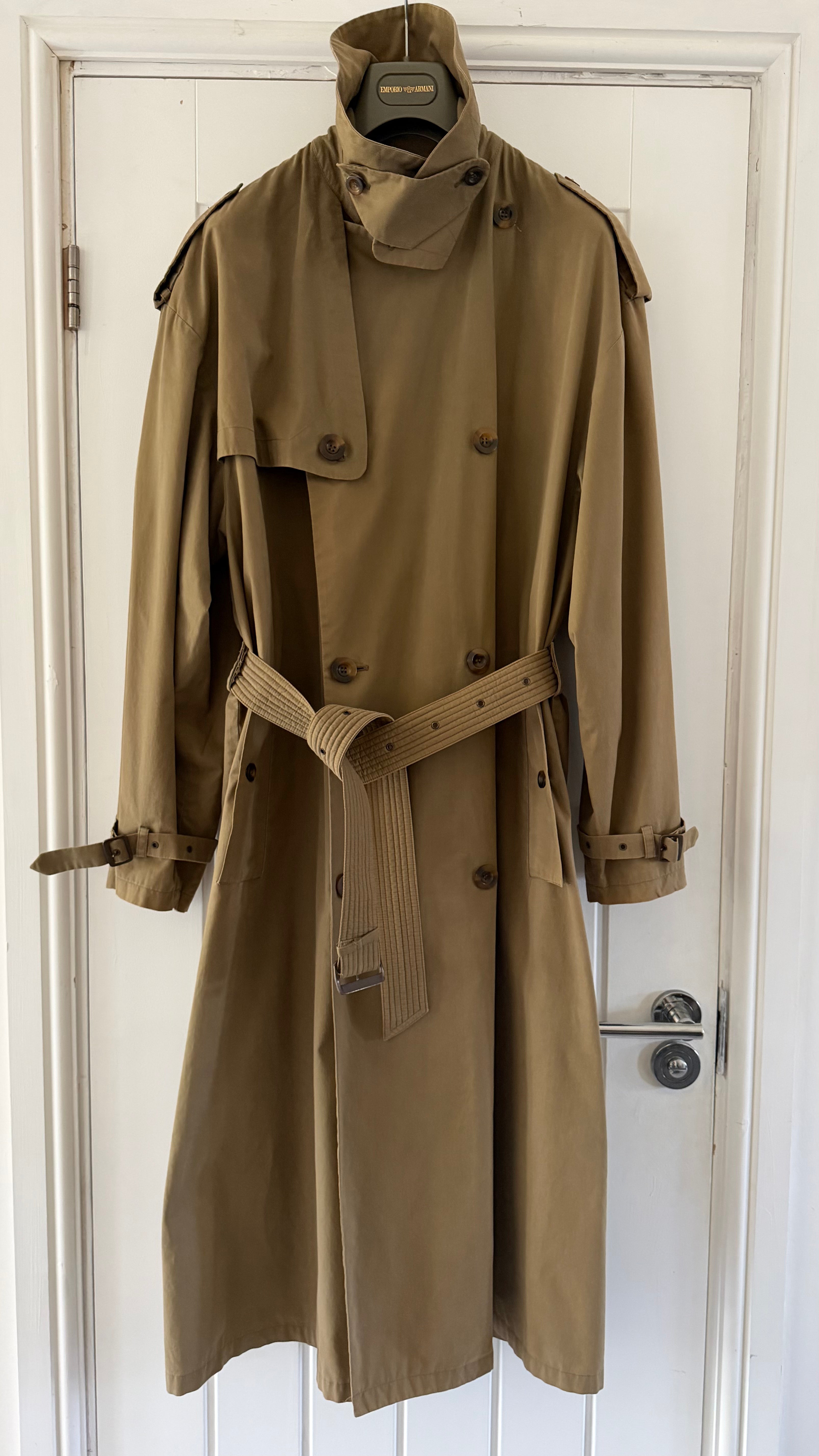 Giorgio Armani 1980s Cotton Belted Military Trench Coat Taupe Brown - Size M