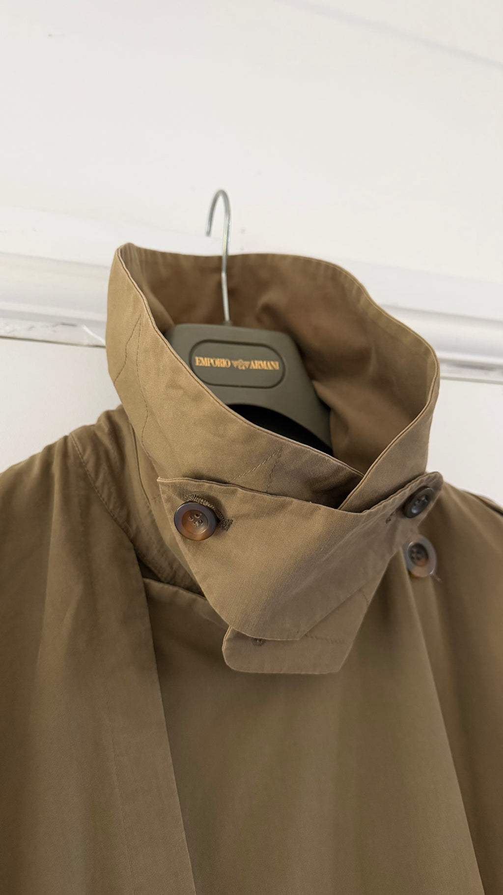 Giorgio Armani 1980s Cotton Belted Military Trench Coat Taupe Brown - Size M