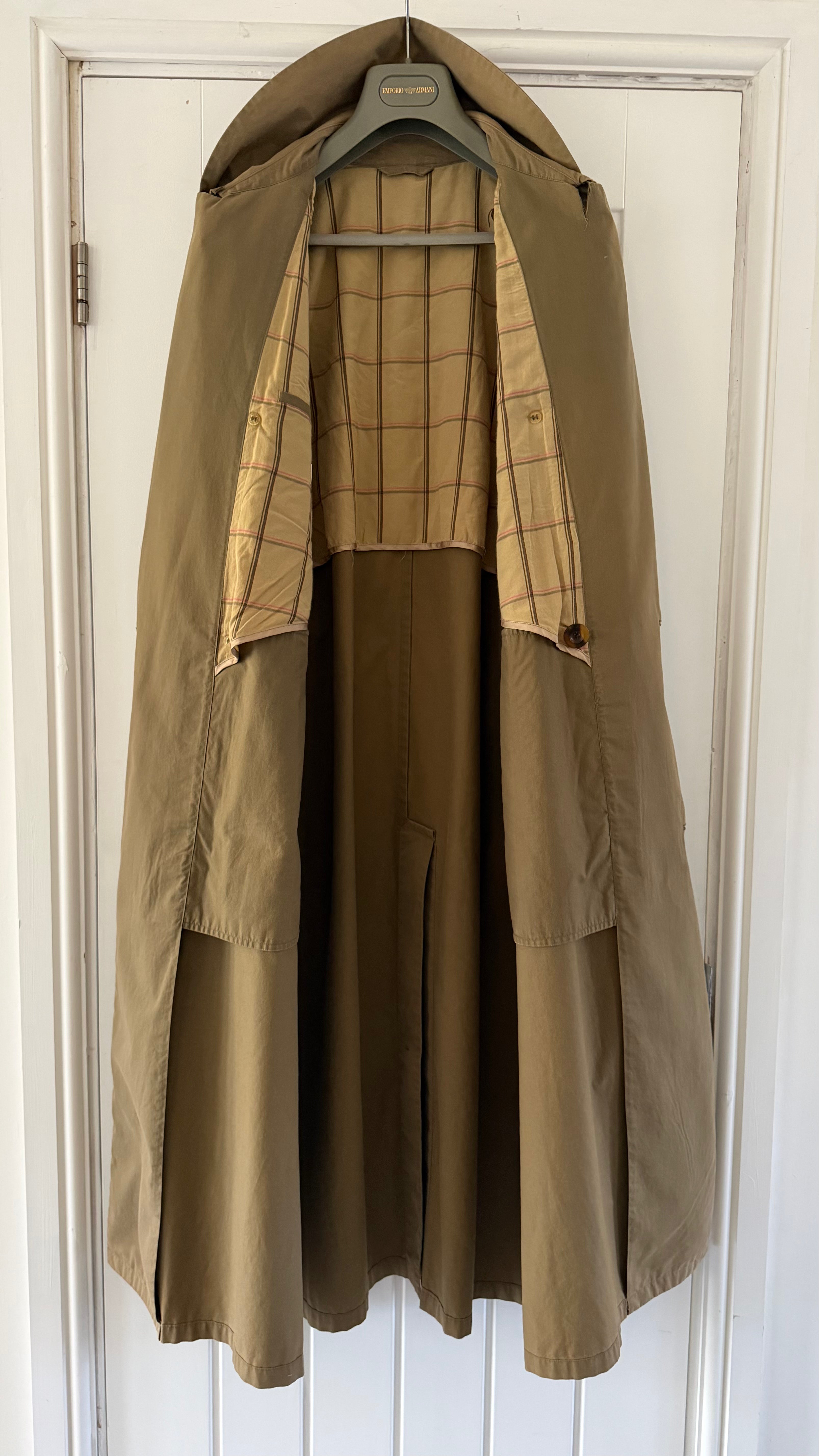 Giorgio Armani 1980s Cotton Belted Military Trench Coat Taupe Brown - Size M