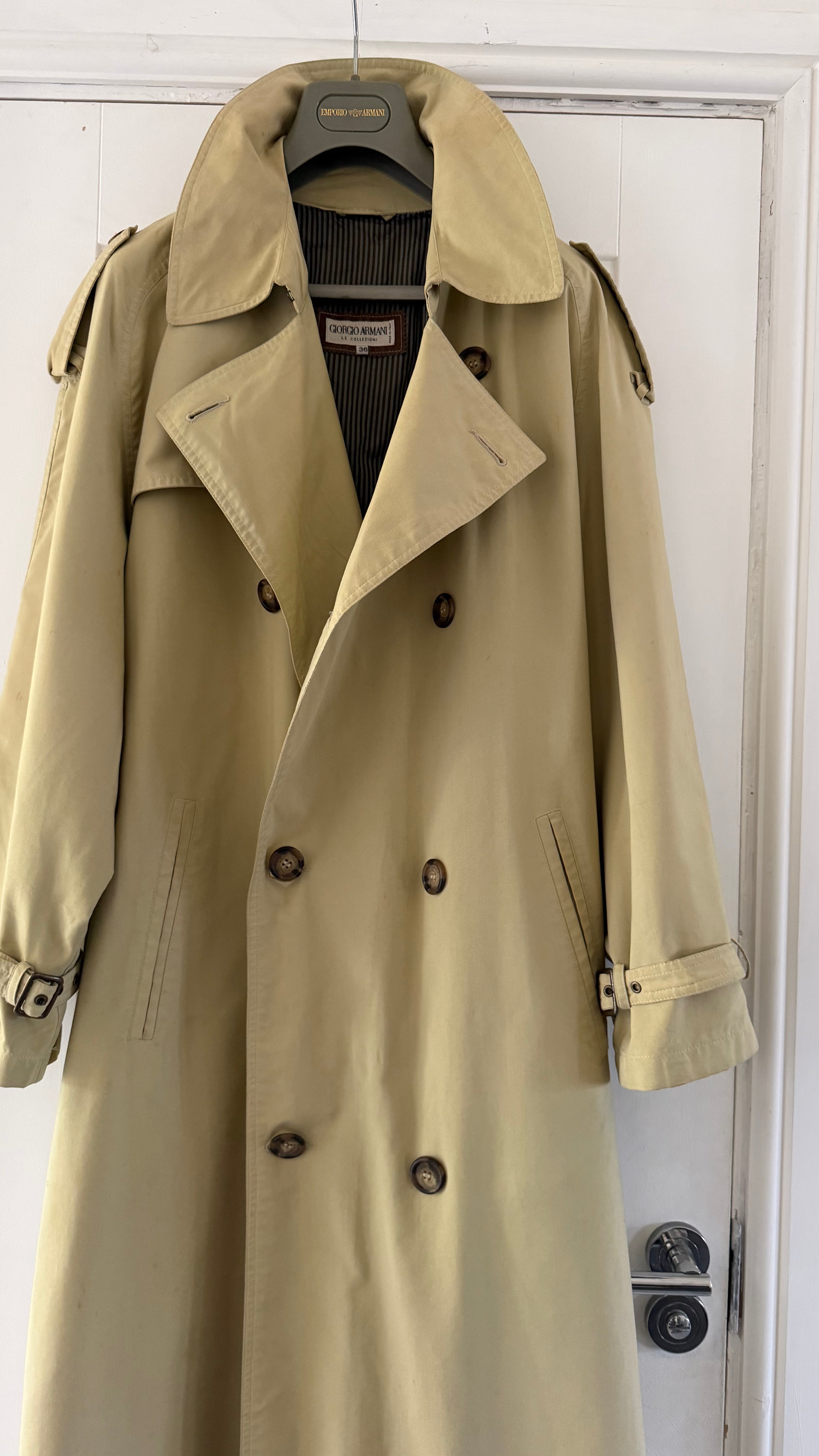 Giorgio Armani 1980s Belted Oversized Long Trench Coat Taupe Beige - Size M