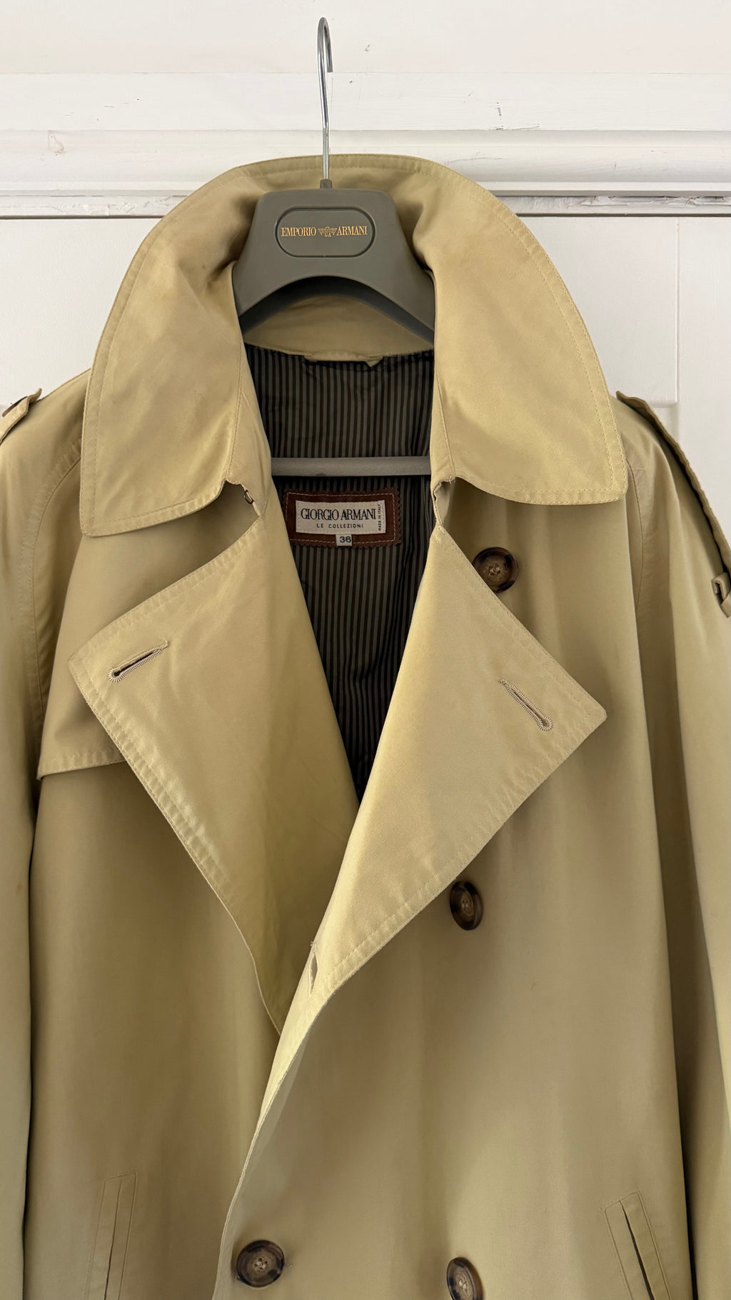 Giorgio Armani 1980s Belted Oversized Long Trench Coat Taupe Beige - Size M
