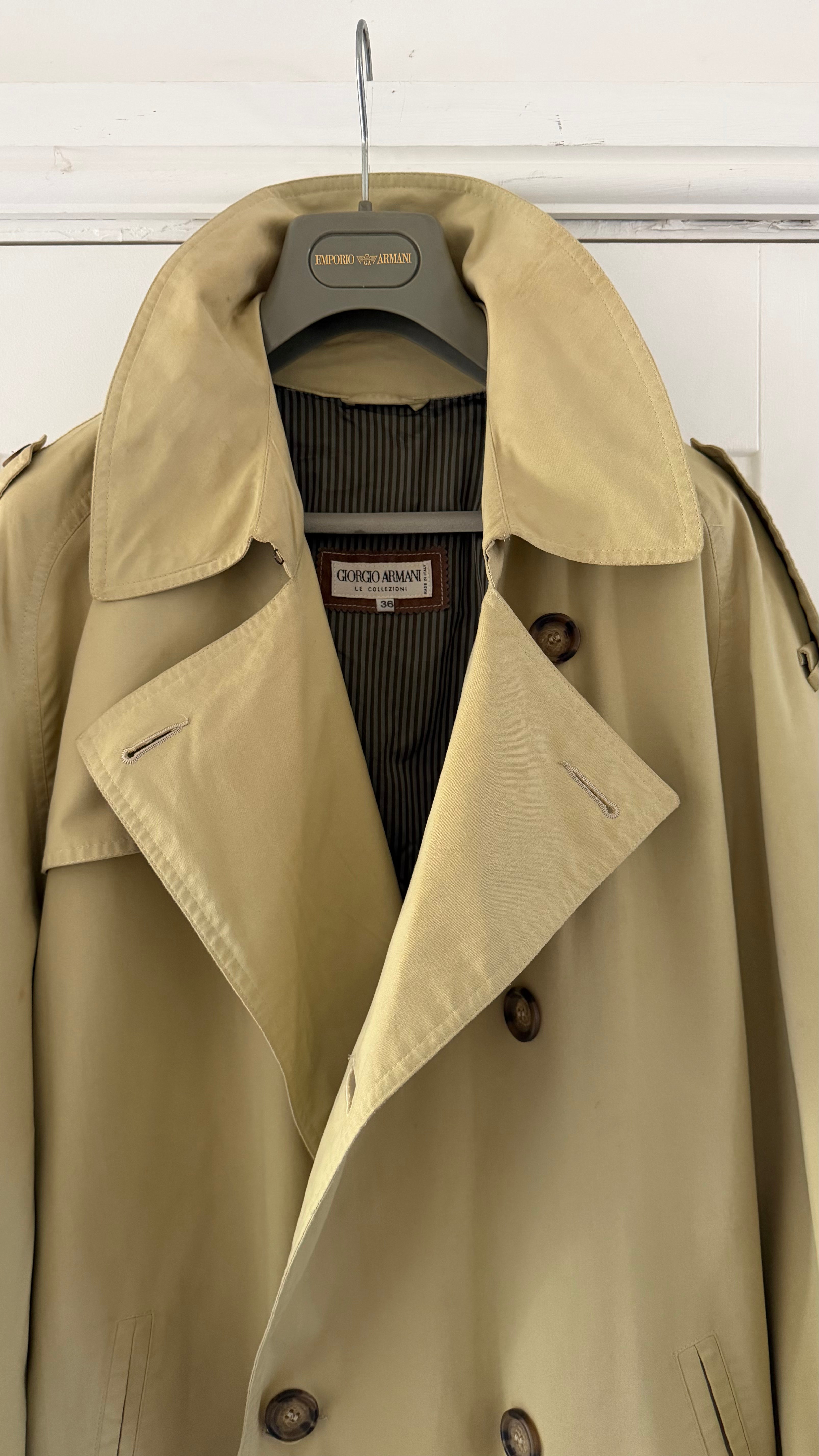 Giorgio Armani 1980s Belted Oversized Long Trench Coat Taupe Beige - Size M