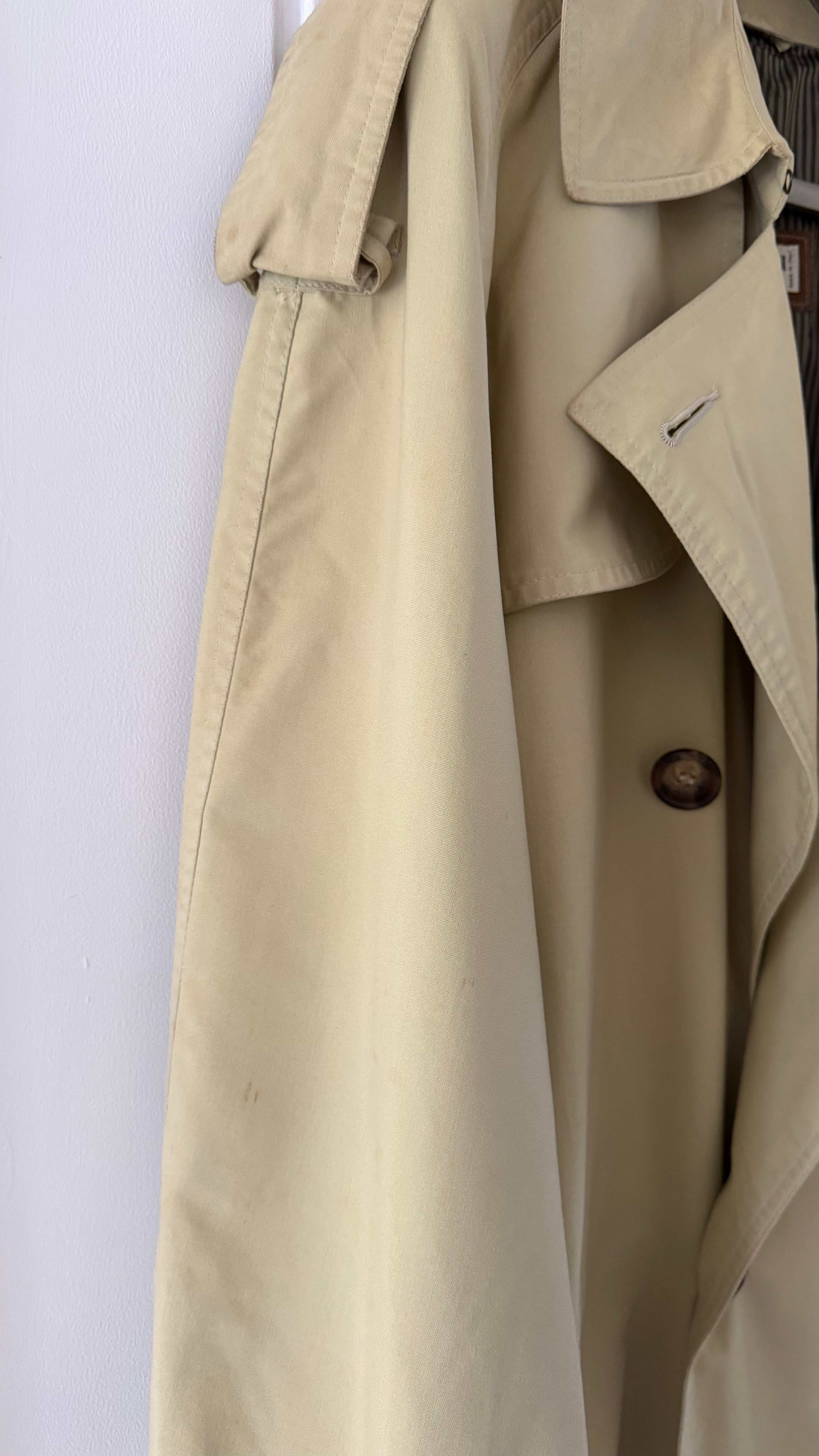 Giorgio Armani 1980s Belted Oversized Long Trench Coat Taupe Beige - Size M