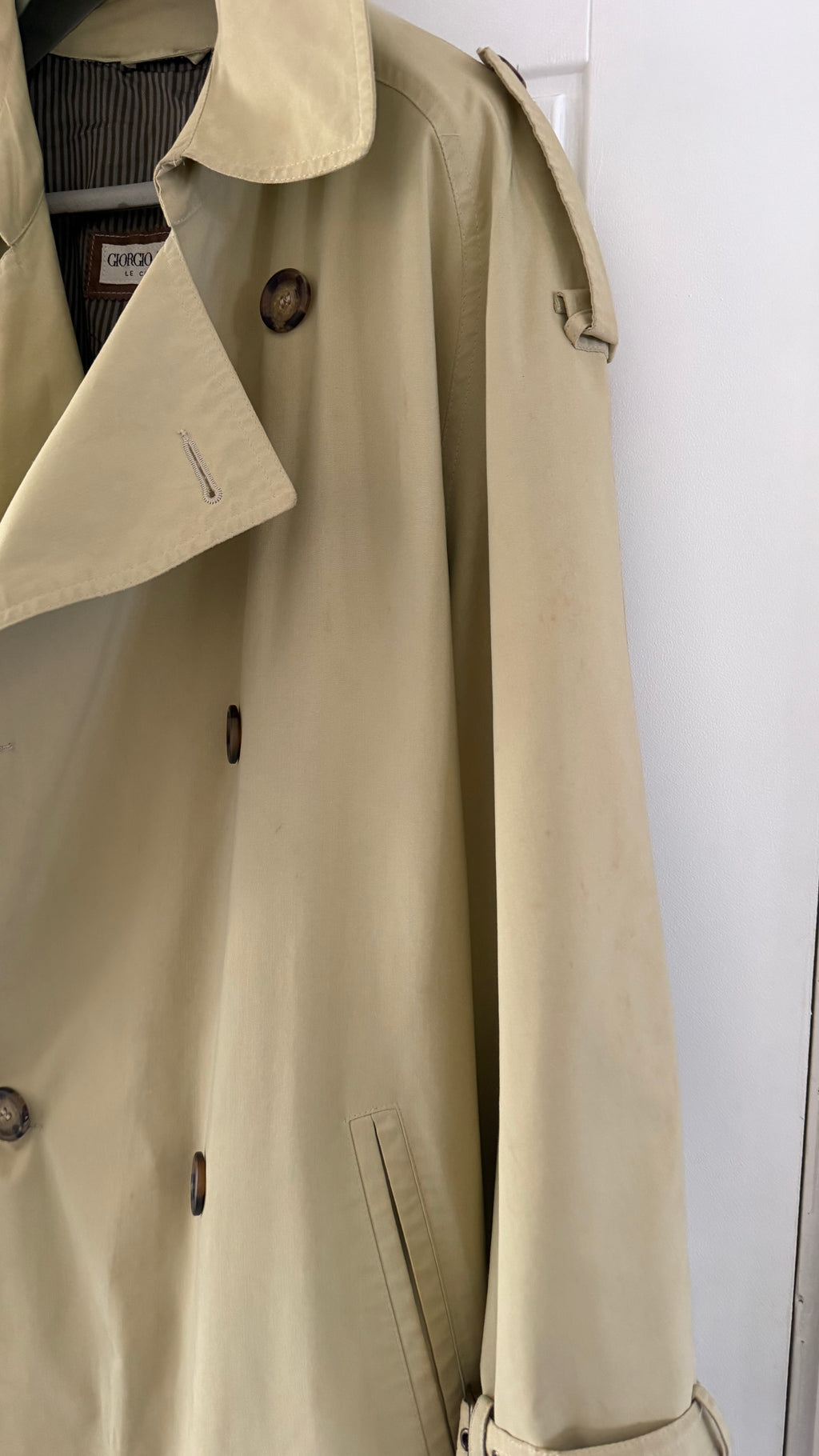 Giorgio Armani 1980s Belted Oversized Long Trench Coat Taupe Beige - Size M