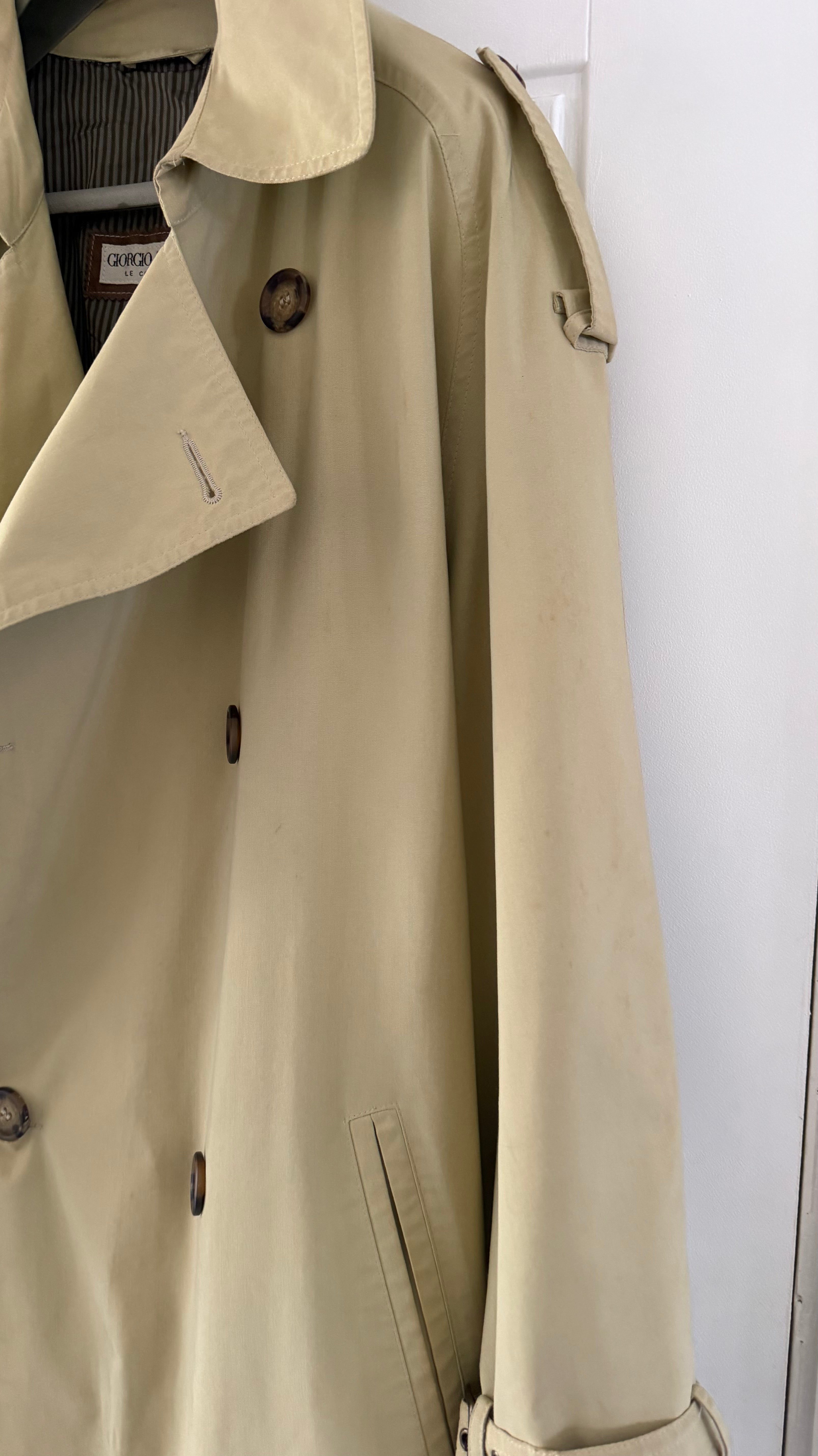 Giorgio Armani 1980s Belted Oversized Long Trench Coat Taupe Beige - Size M