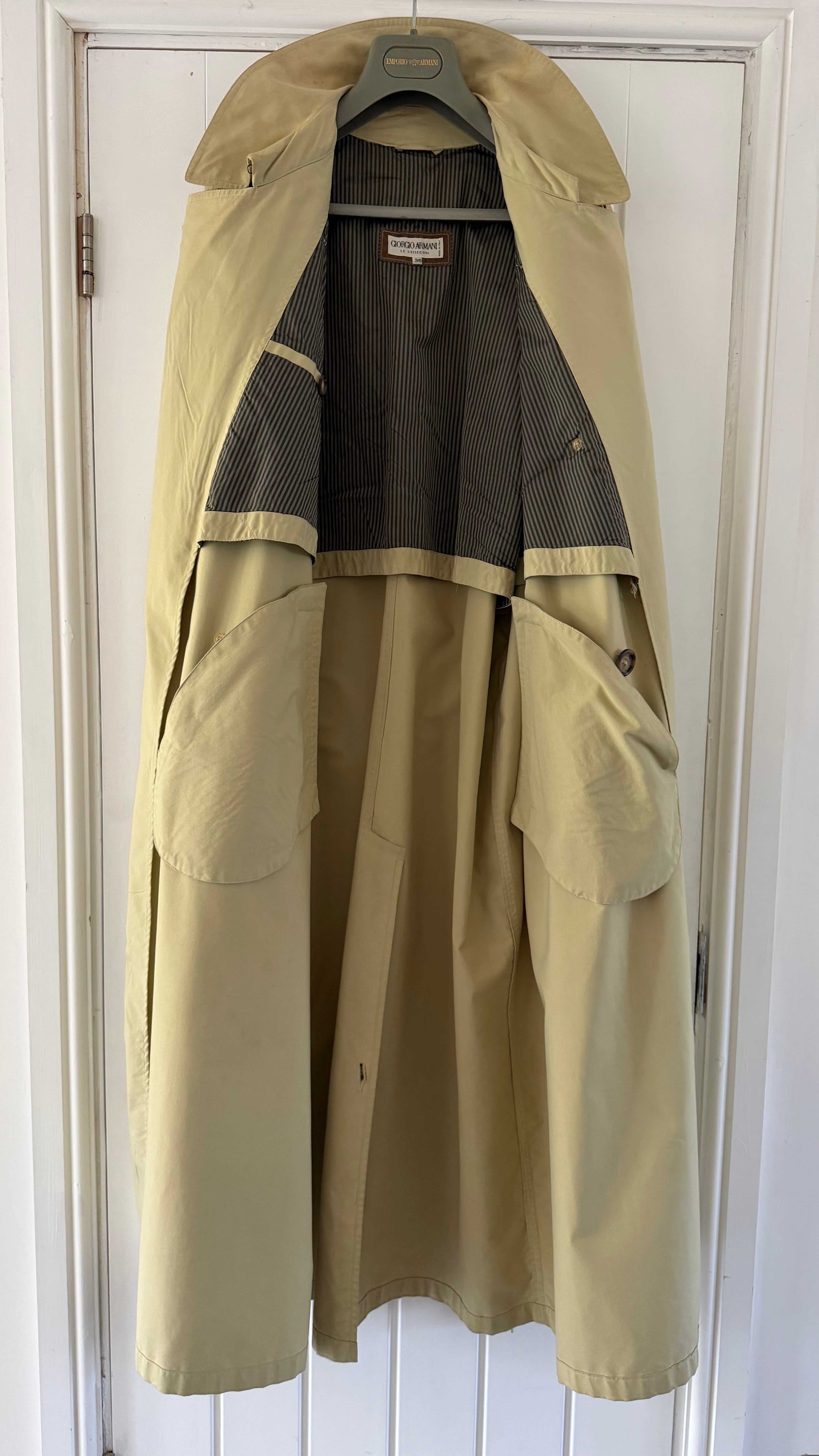 Giorgio Armani 1980s Belted Oversized Long Trench Coat Taupe Beige - Size M