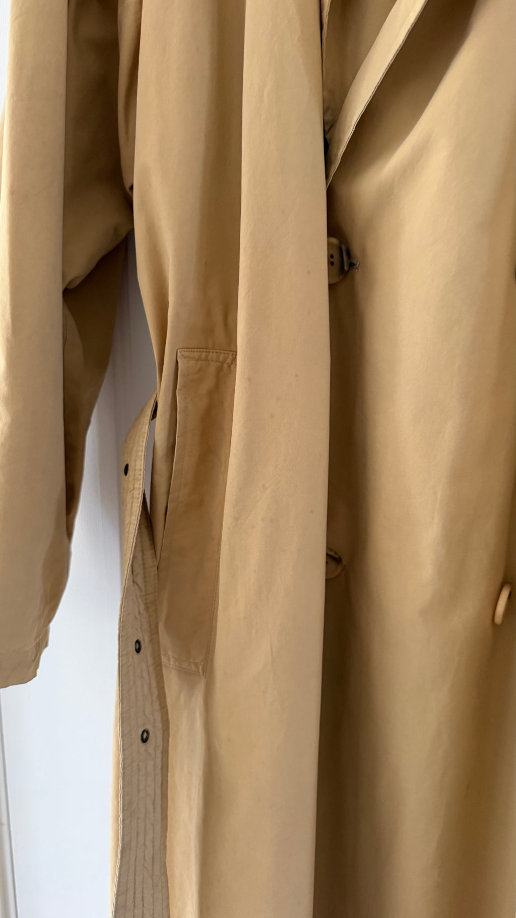 Giorgio Armani 1980s Cotton Belted Long Trench Coat Taupe Beige - Size M