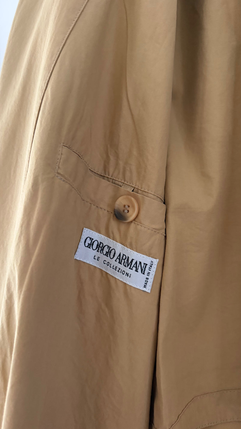 Giorgio Armani 1980s Cotton Belted Long Trench Coat Taupe Beige - Size M