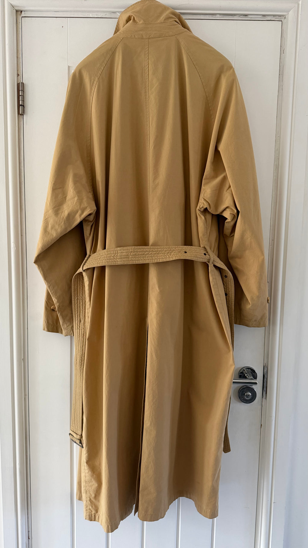 Giorgio Armani 1980s Cotton Belted Long Trench Coat Taupe Beige - Size M