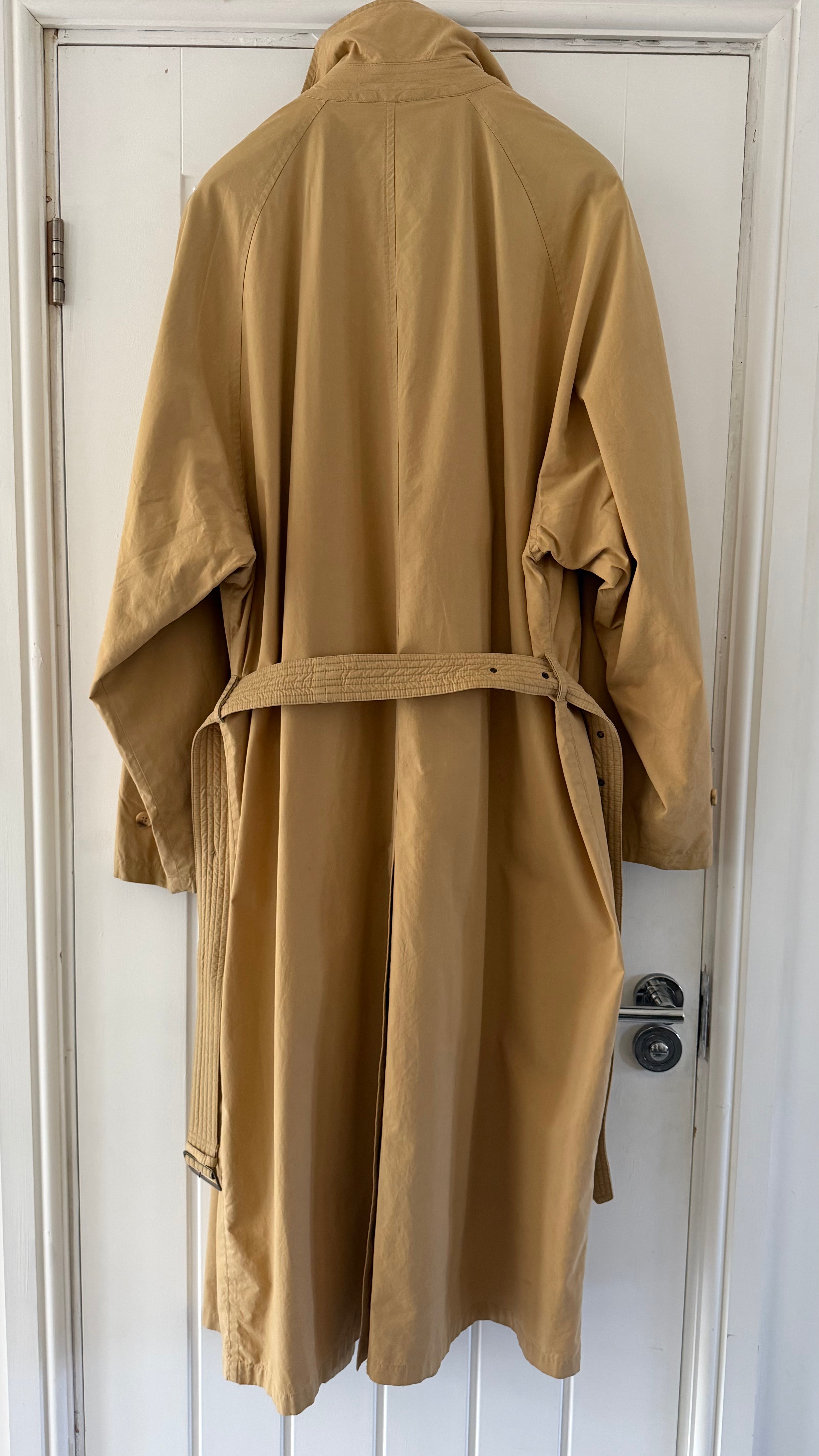 Giorgio Armani 1980s Cotton Belted Long Trench Coat Taupe Beige - Size M