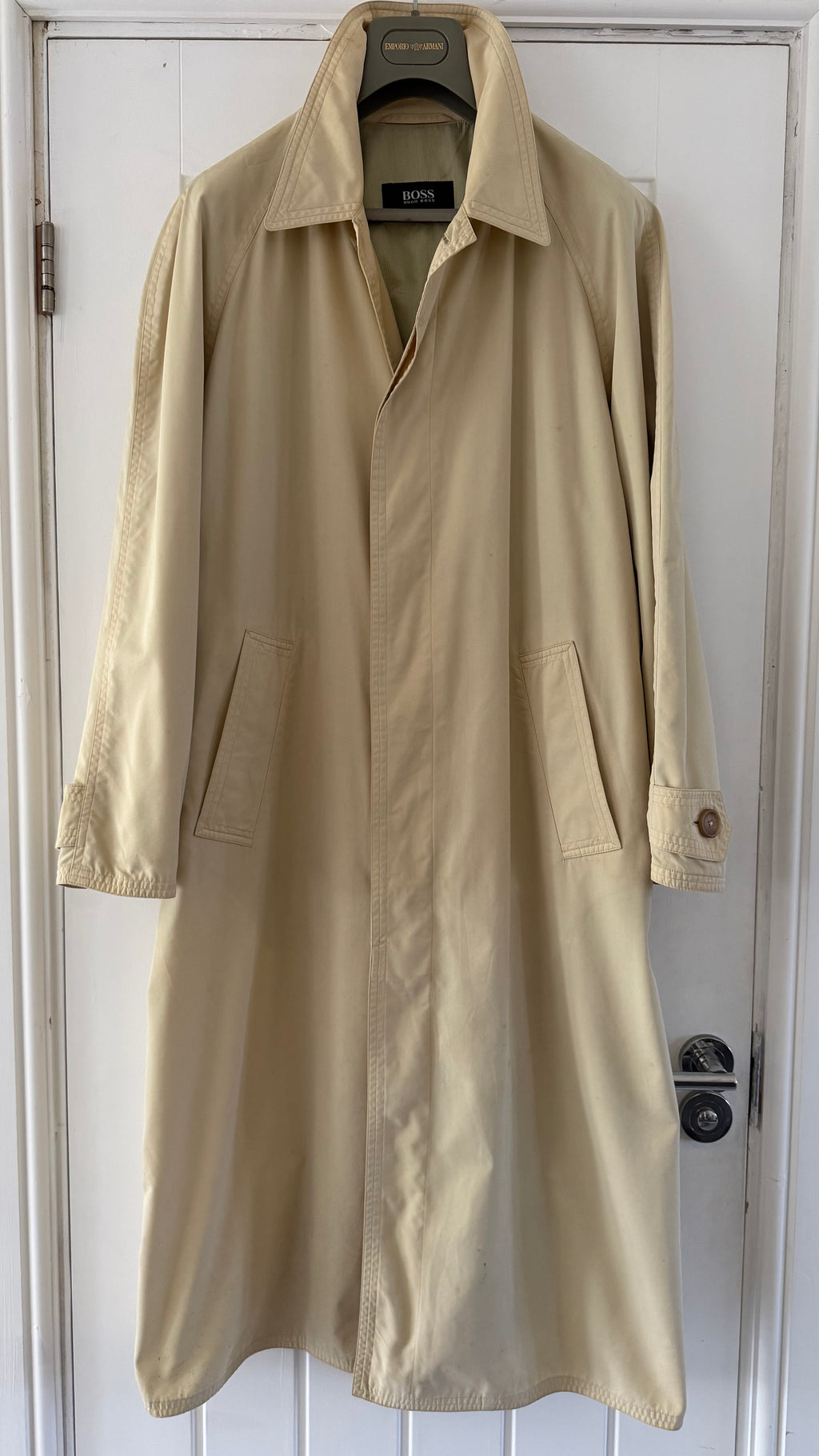 Hugo Boss 1990s Cotton Nylon Balmacaan Overcoat Beige - Size S