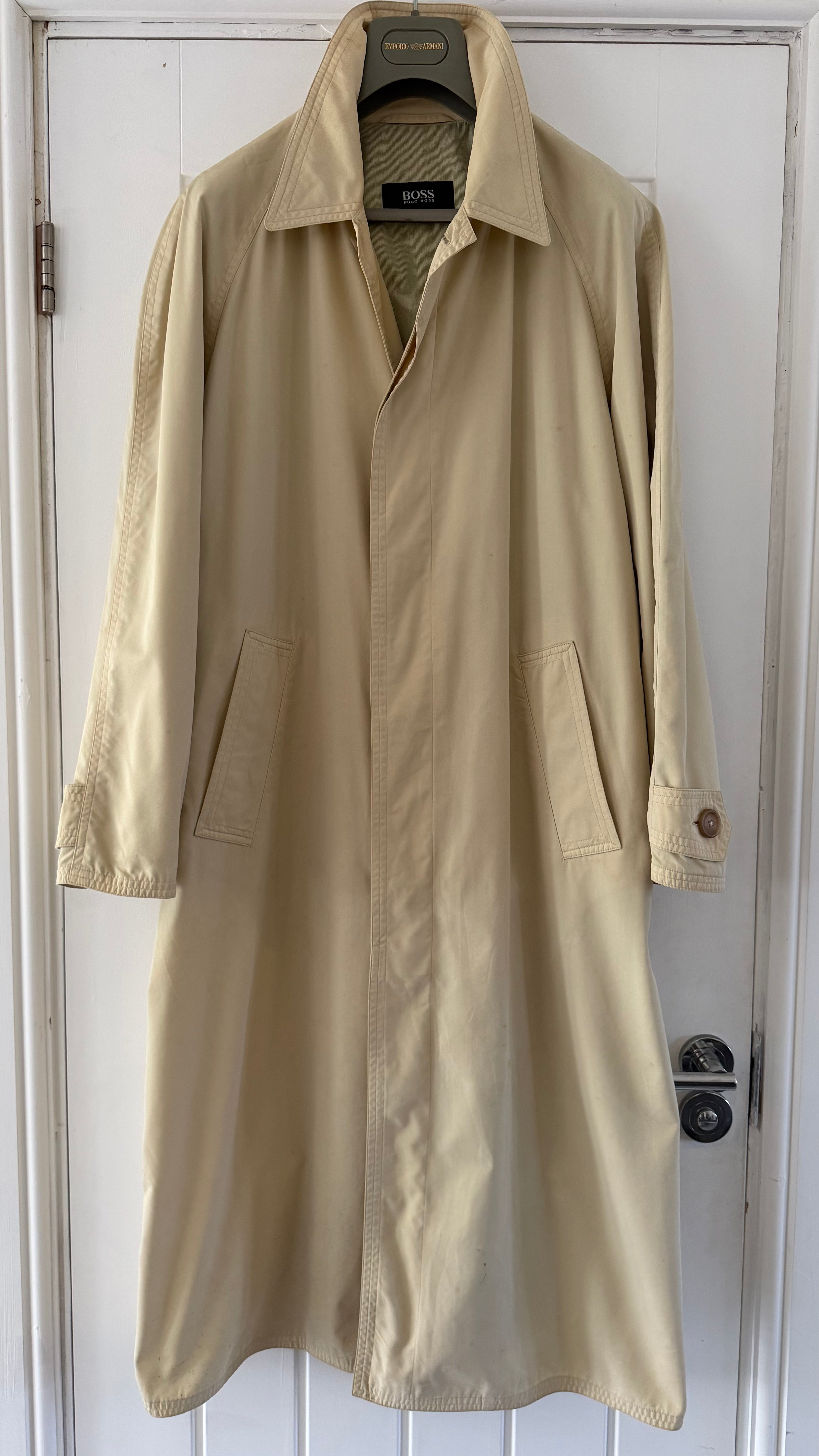 Hugo Boss 1990s Cotton Nylon Balmacaan Overcoat Beige - Size S