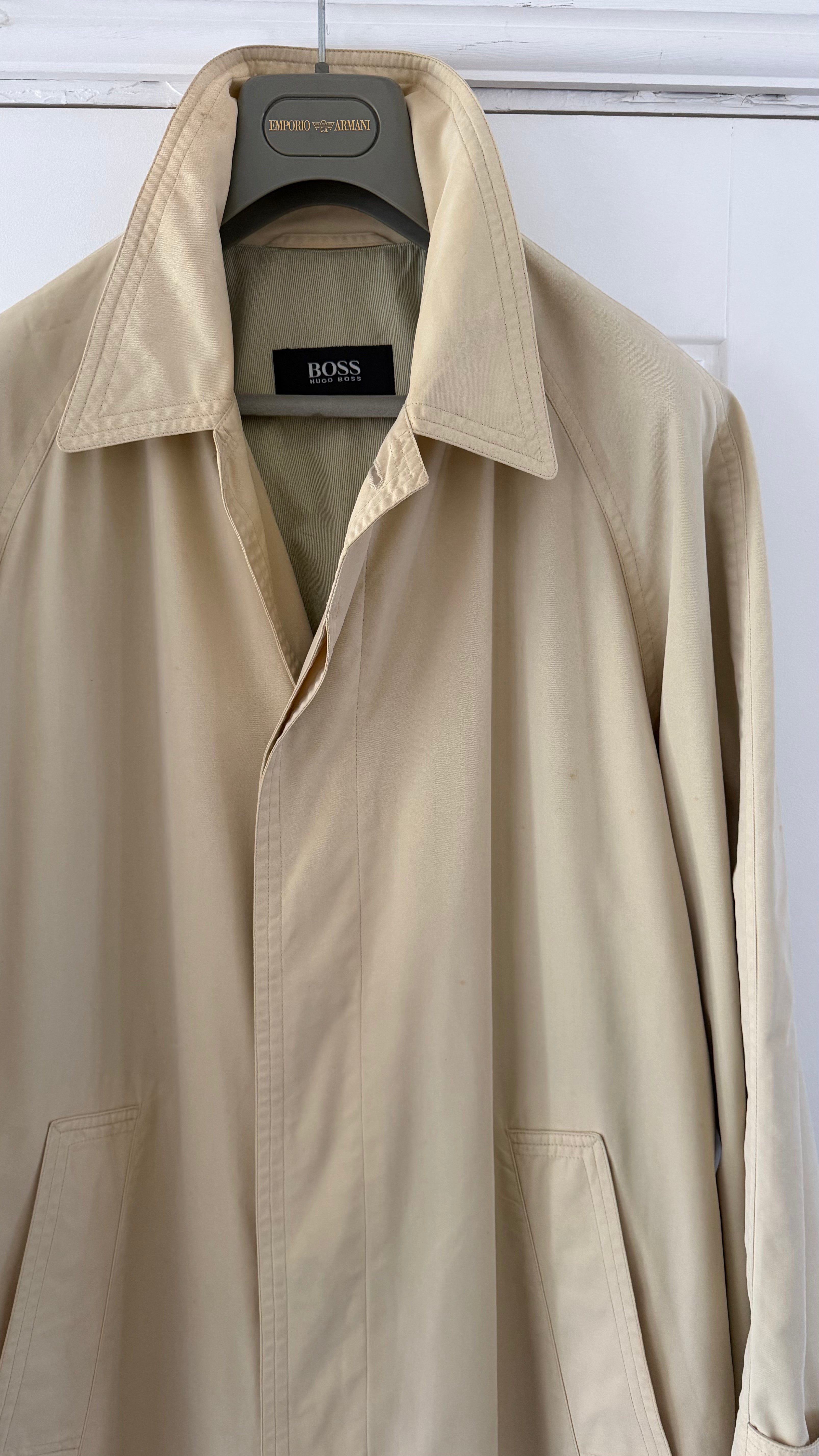 Hugo Boss 1990s Cotton Nylon Balmacaan Overcoat Beige - Size S