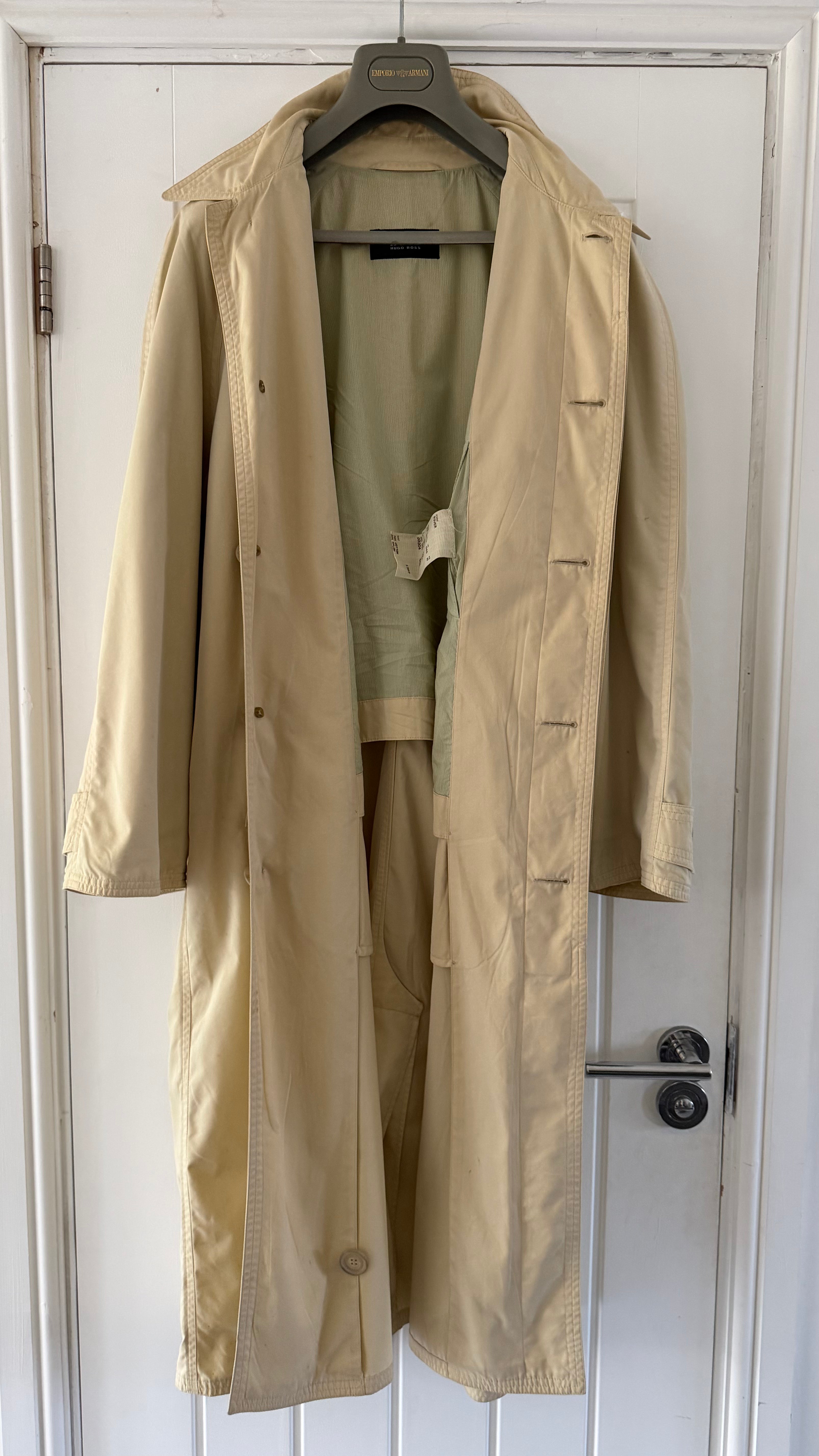 Hugo Boss 1990s Cotton Nylon Balmacaan Overcoat Beige - Size S