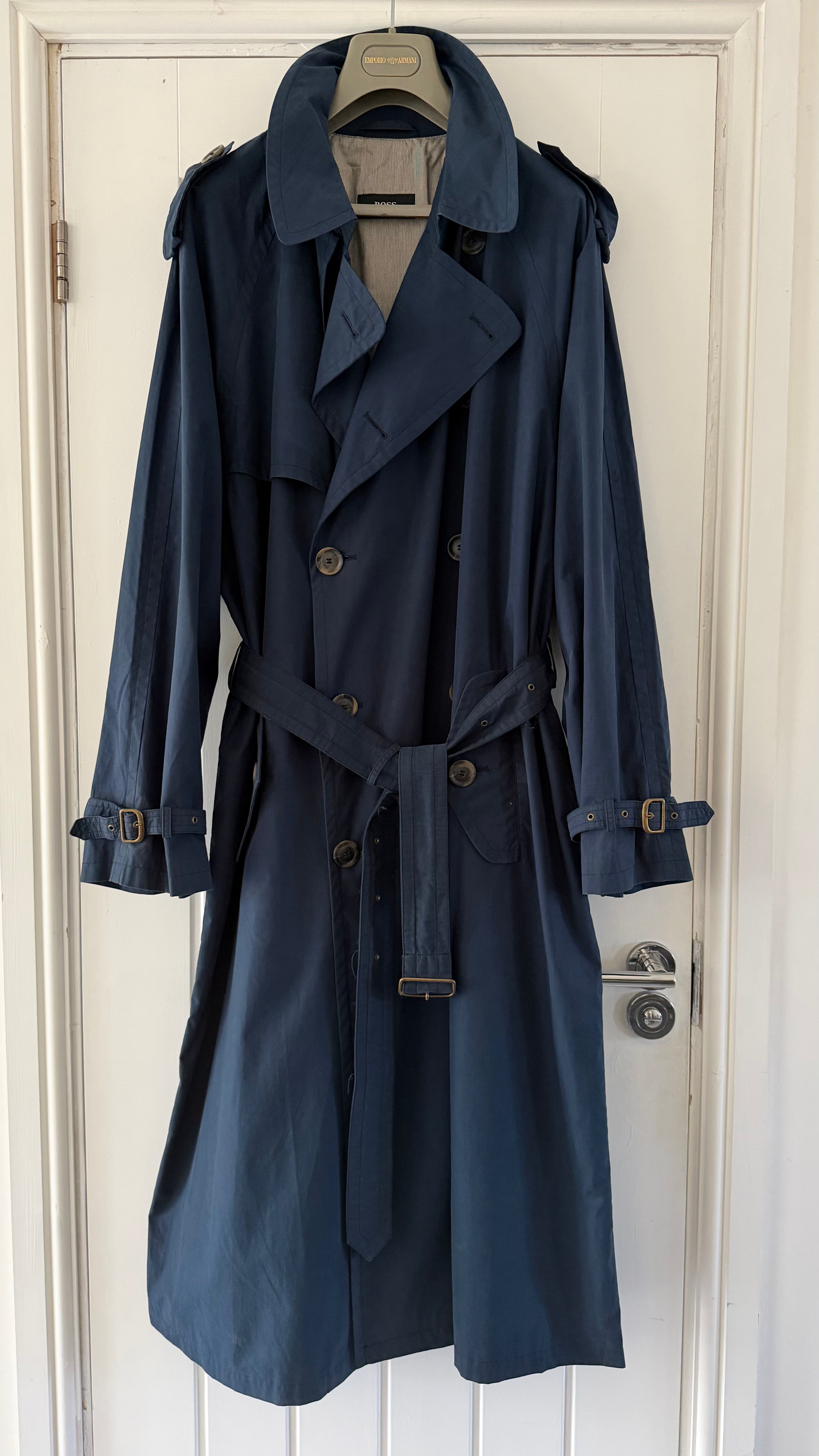 Hugo Boss 1980s Cotton Military Trench Coat Blue - Size XL