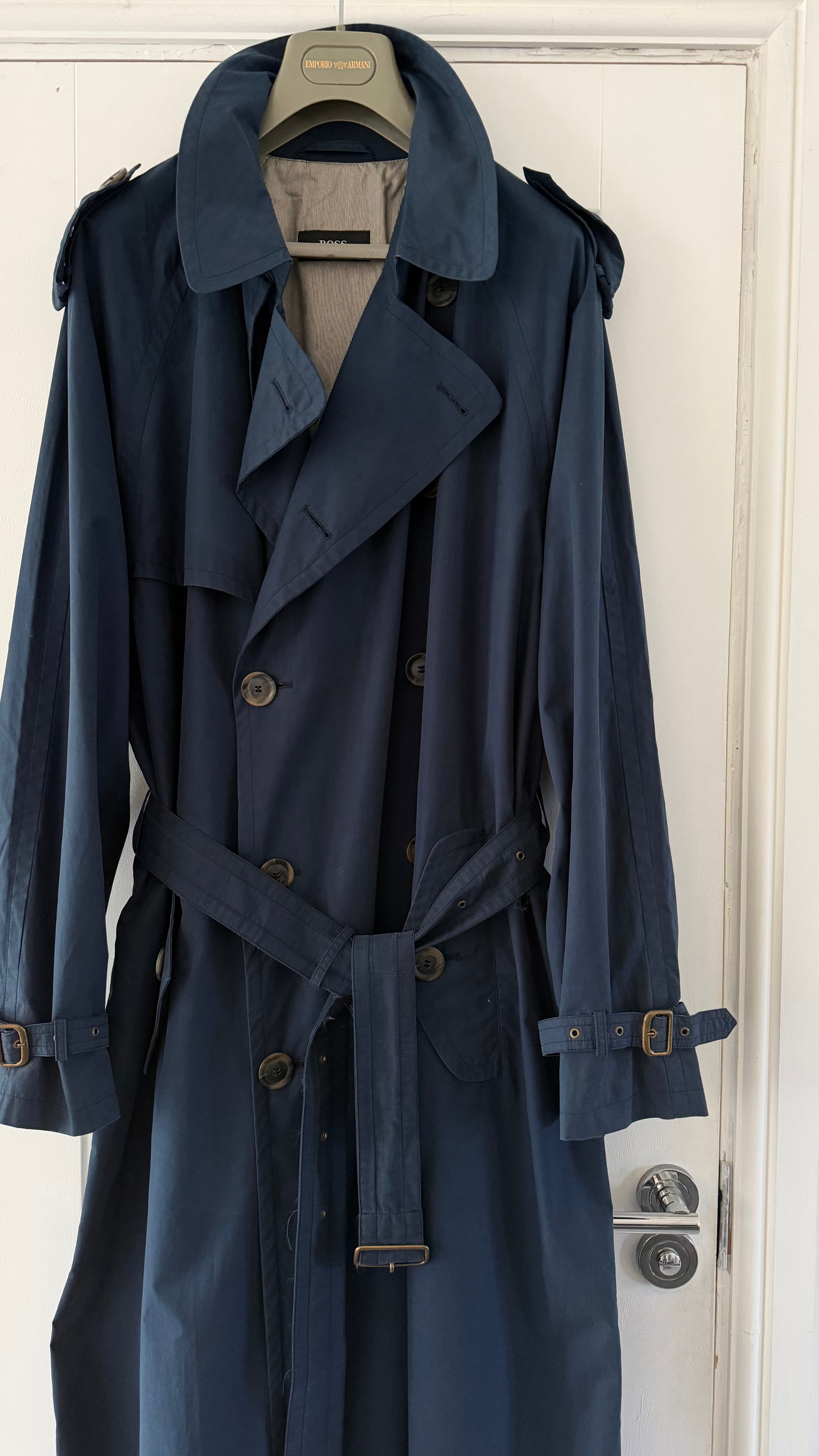 Hugo Boss 1980s Cotton Military Trench Coat Blue - Size XL