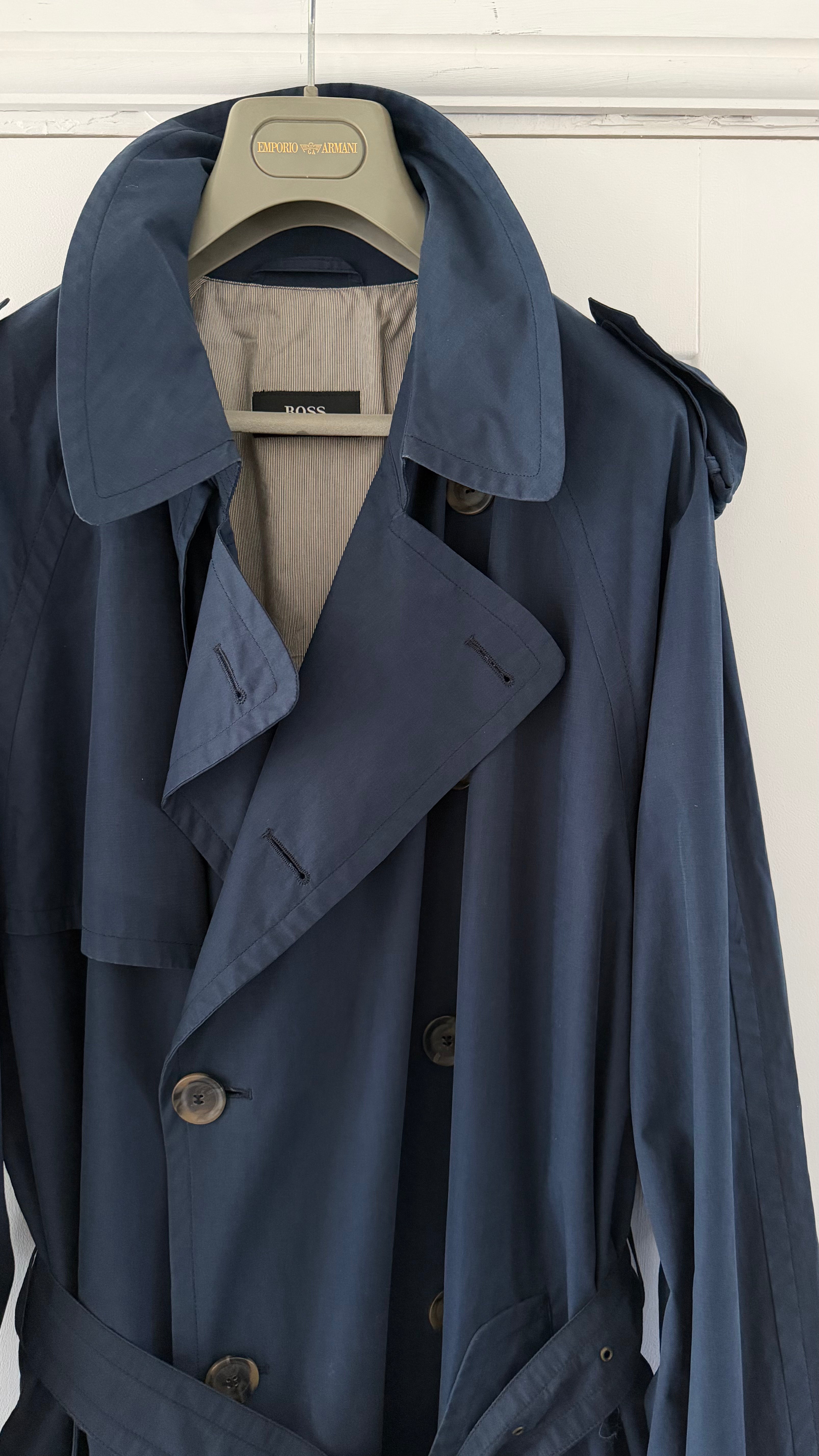 Hugo Boss 1980s Cotton Military Trench Coat Blue - Size XL