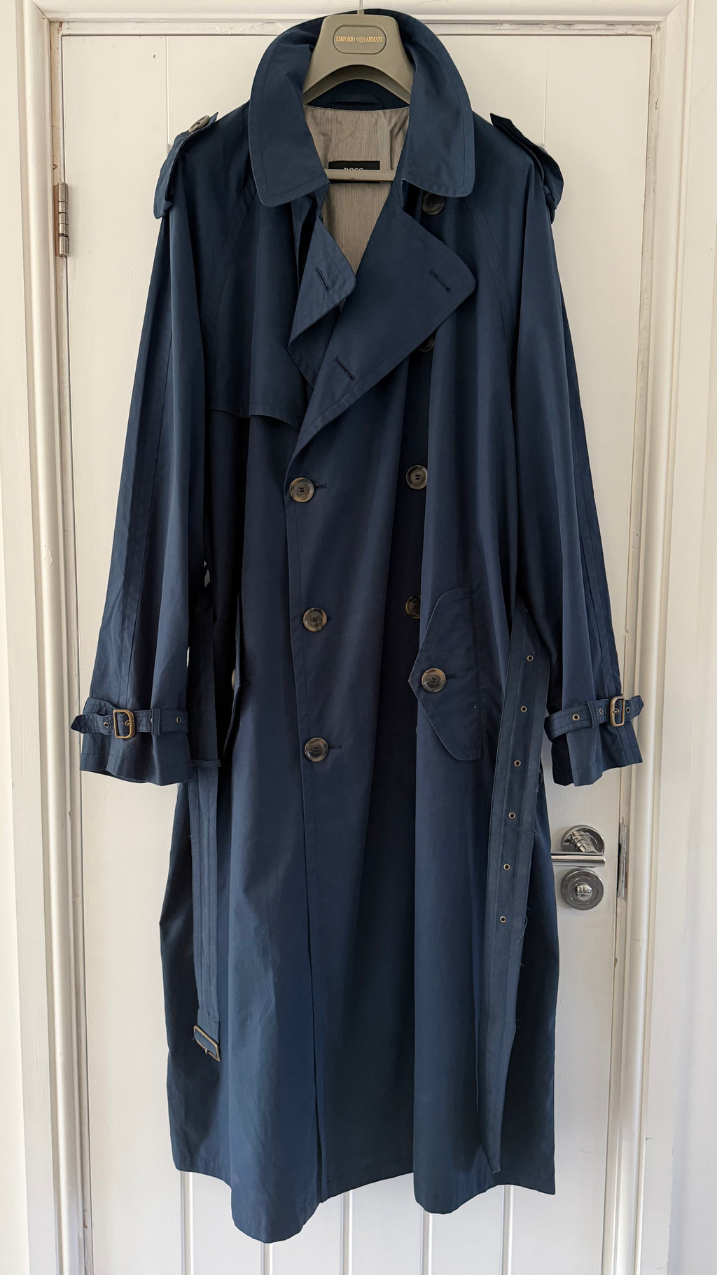 Hugo Boss 1980s Cotton Military Trench Coat Blue - Size XL