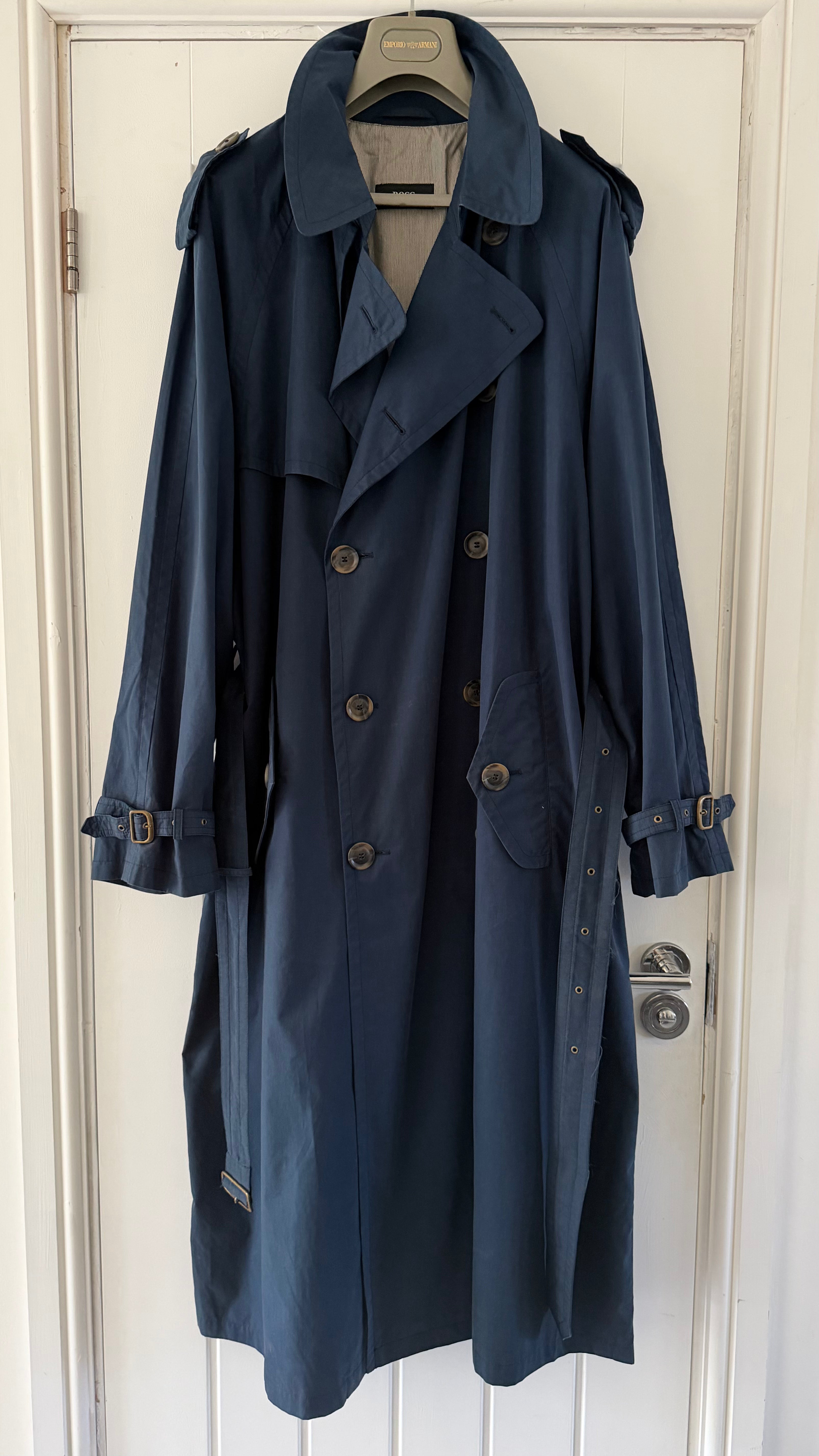 Hugo Boss 1980s Cotton Military Trench Coat Blue - Size XL