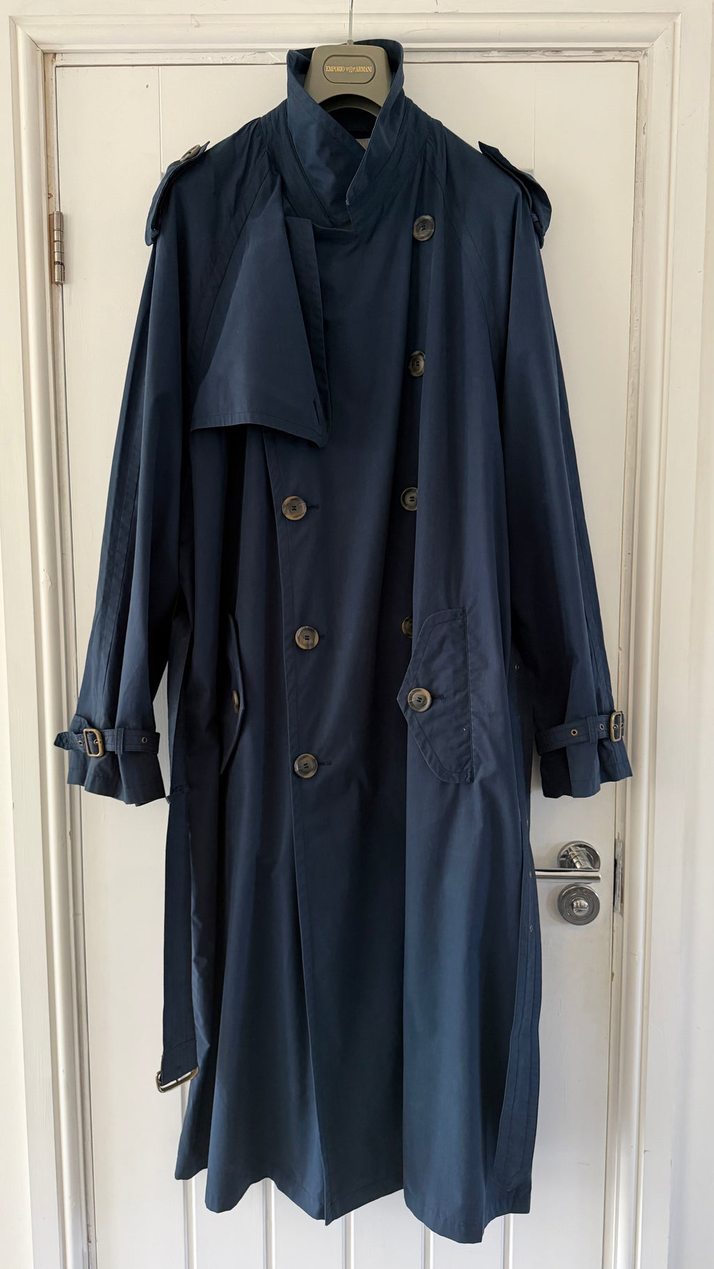 Hugo Boss 1980s Cotton Military Trench Coat Blue - Size XL