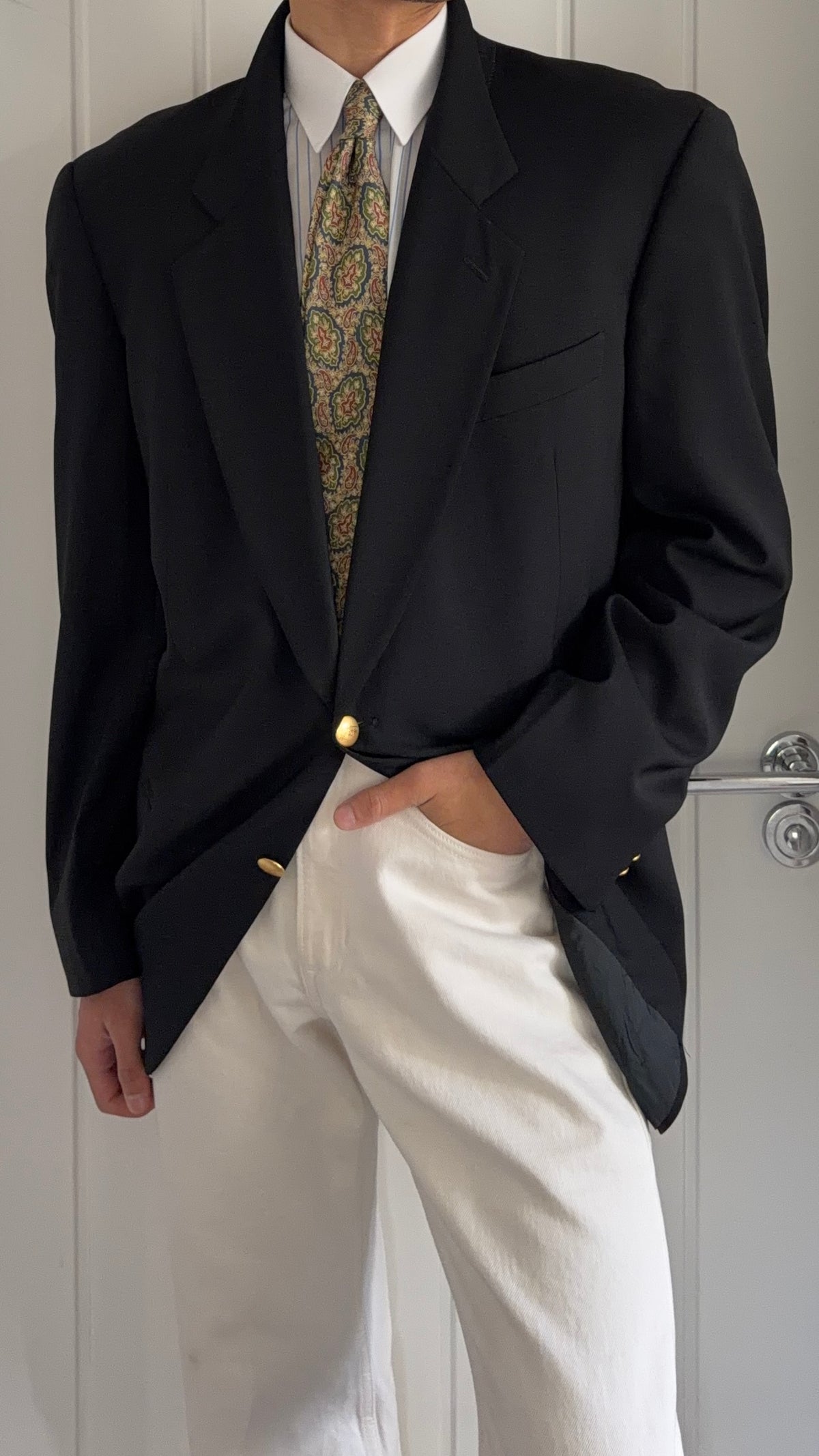 Giorgio Armani 1980s 2B Metal Button Wool Sport Jacket Blazer Black - Size XL