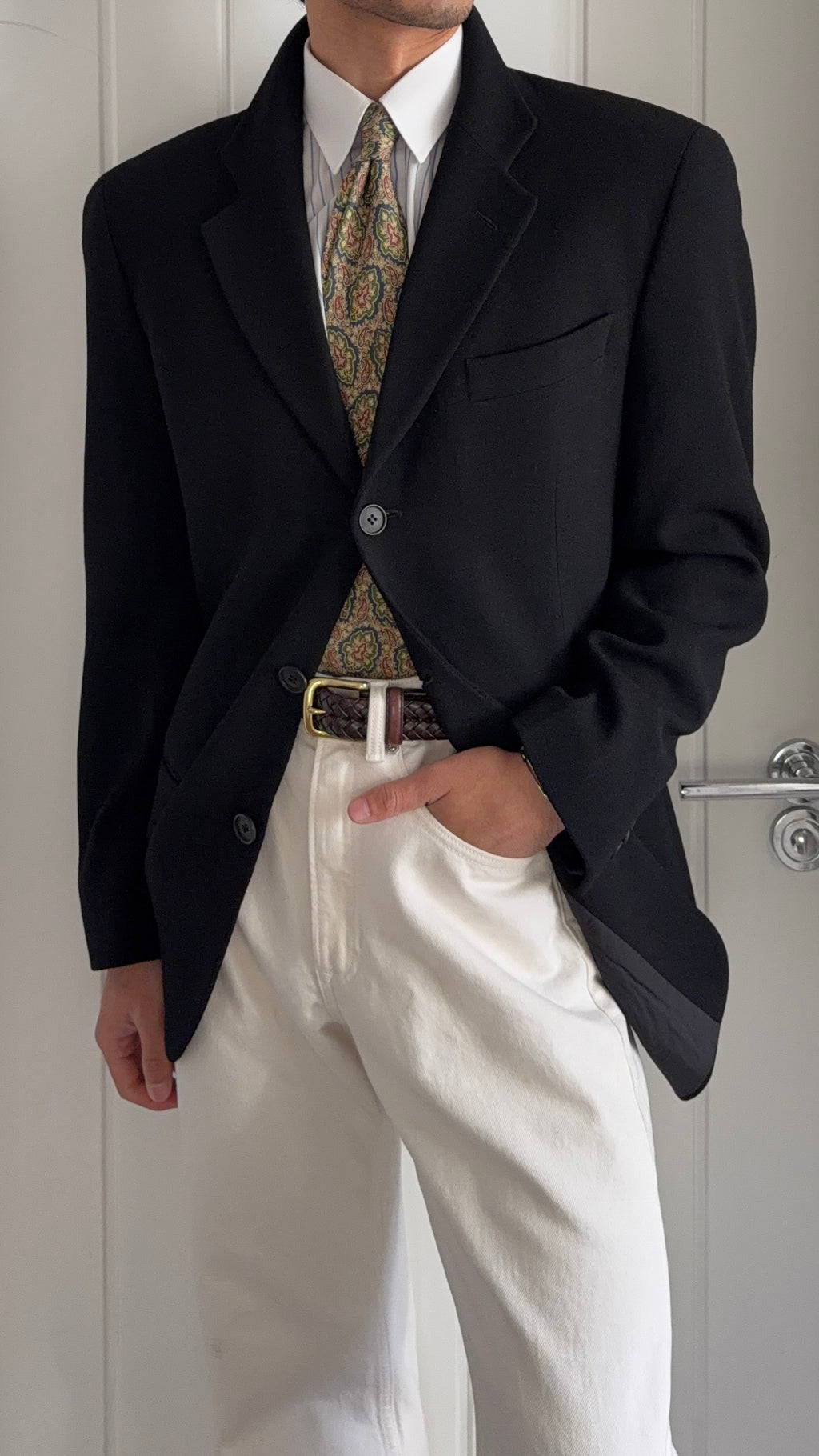 Emporio Armani 1990s 3B Textured Wool Sport Jacket Blazer Black - Size M
