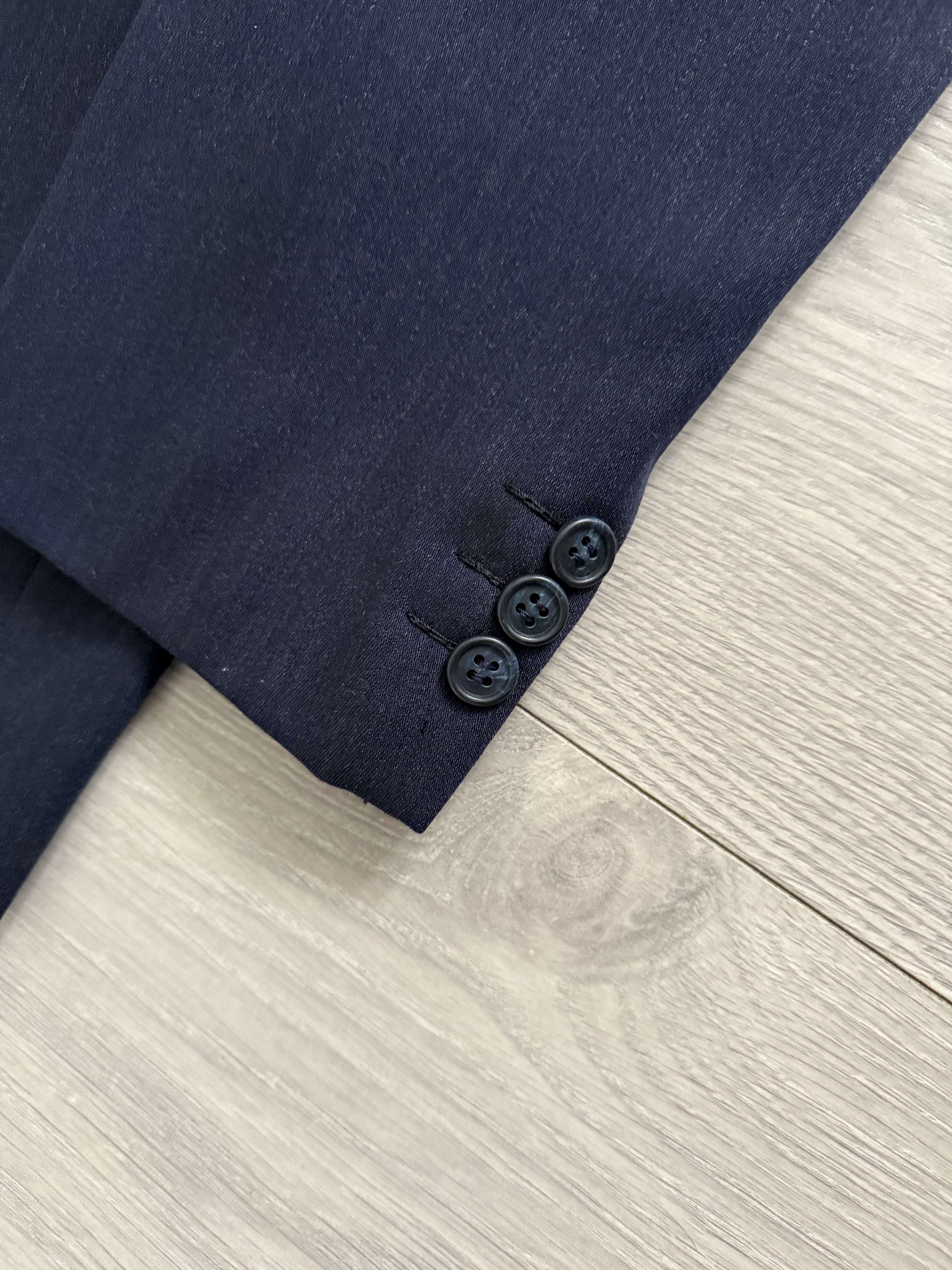 Valentino 1980s Peaked Lapel Double Breasted Textured Wool Sports Blazer Jacket Blue - Size M