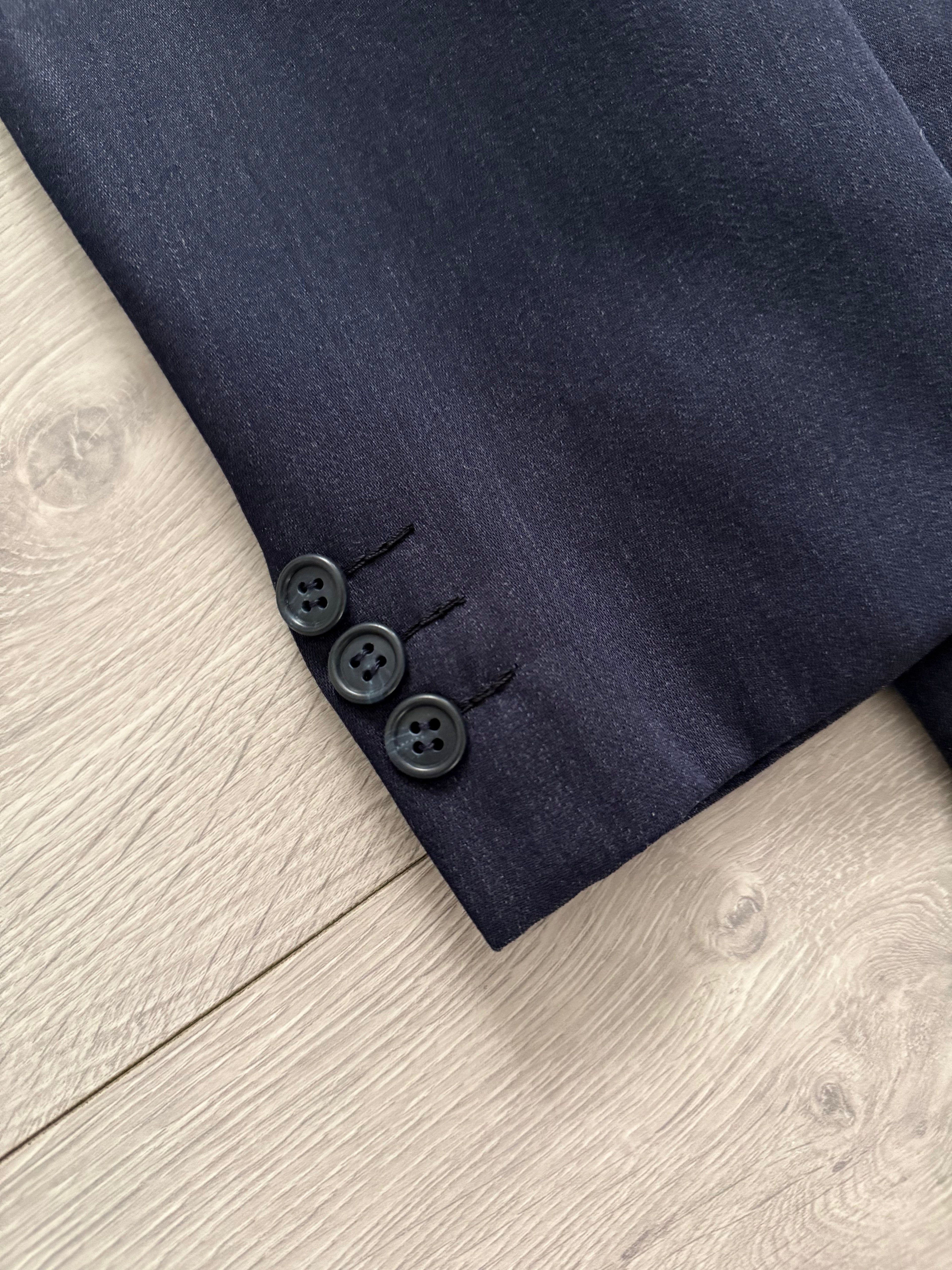 Valentino 1980s Peaked Lapel Double Breasted Textured Wool Sports Blazer Jacket Blue - Size M