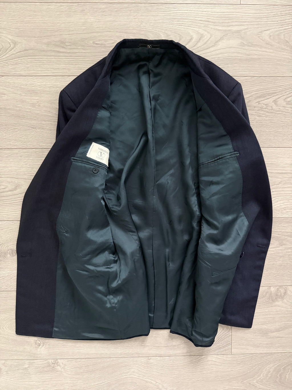 Valentino 1980s Peaked Lapel Double Breasted Textured Wool Sports Blazer Jacket Blue - Size M