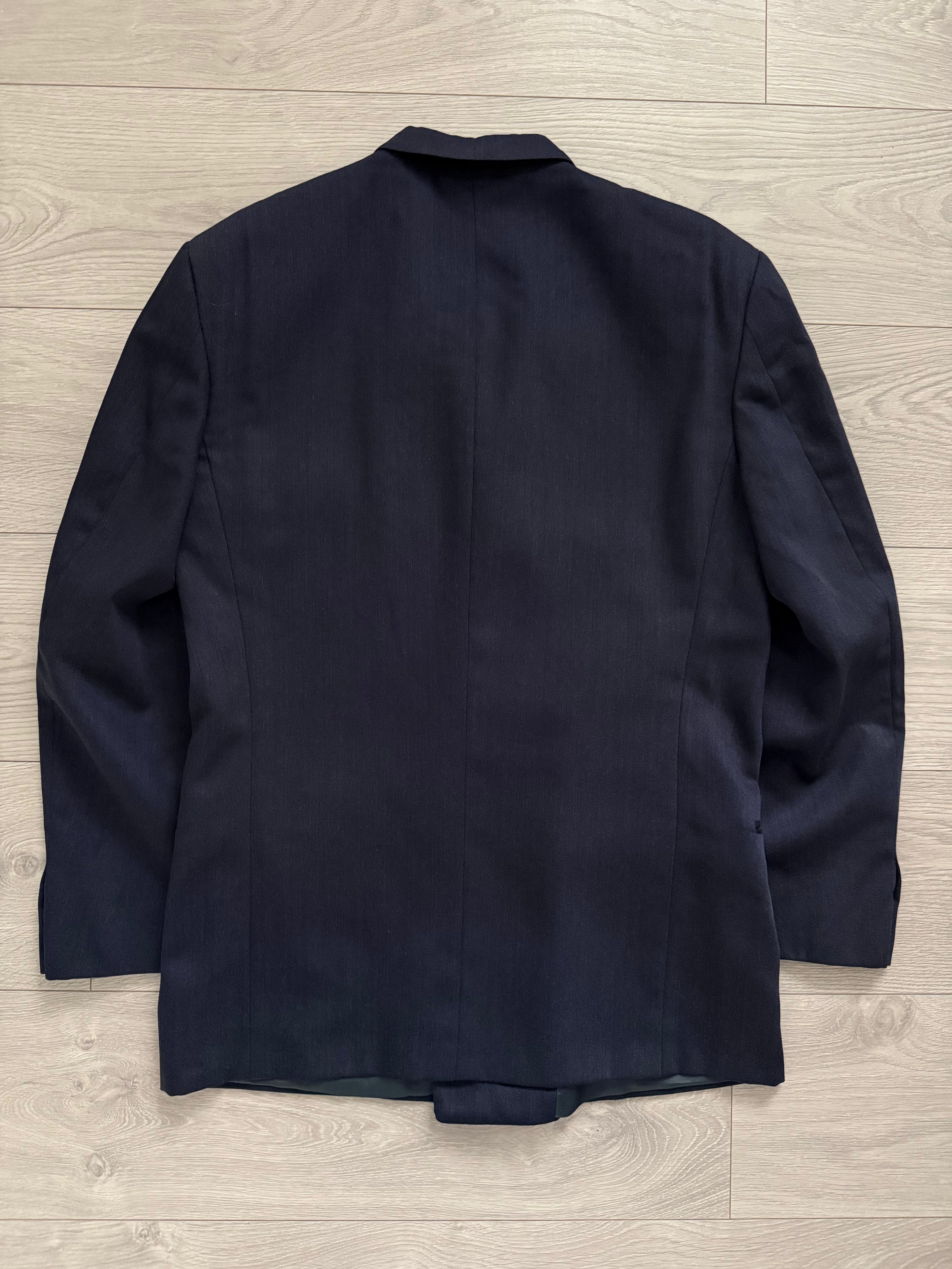 Valentino 1980s Peaked Lapel Double Breasted Textured Wool Sports Blazer Jacket Blue - Size M