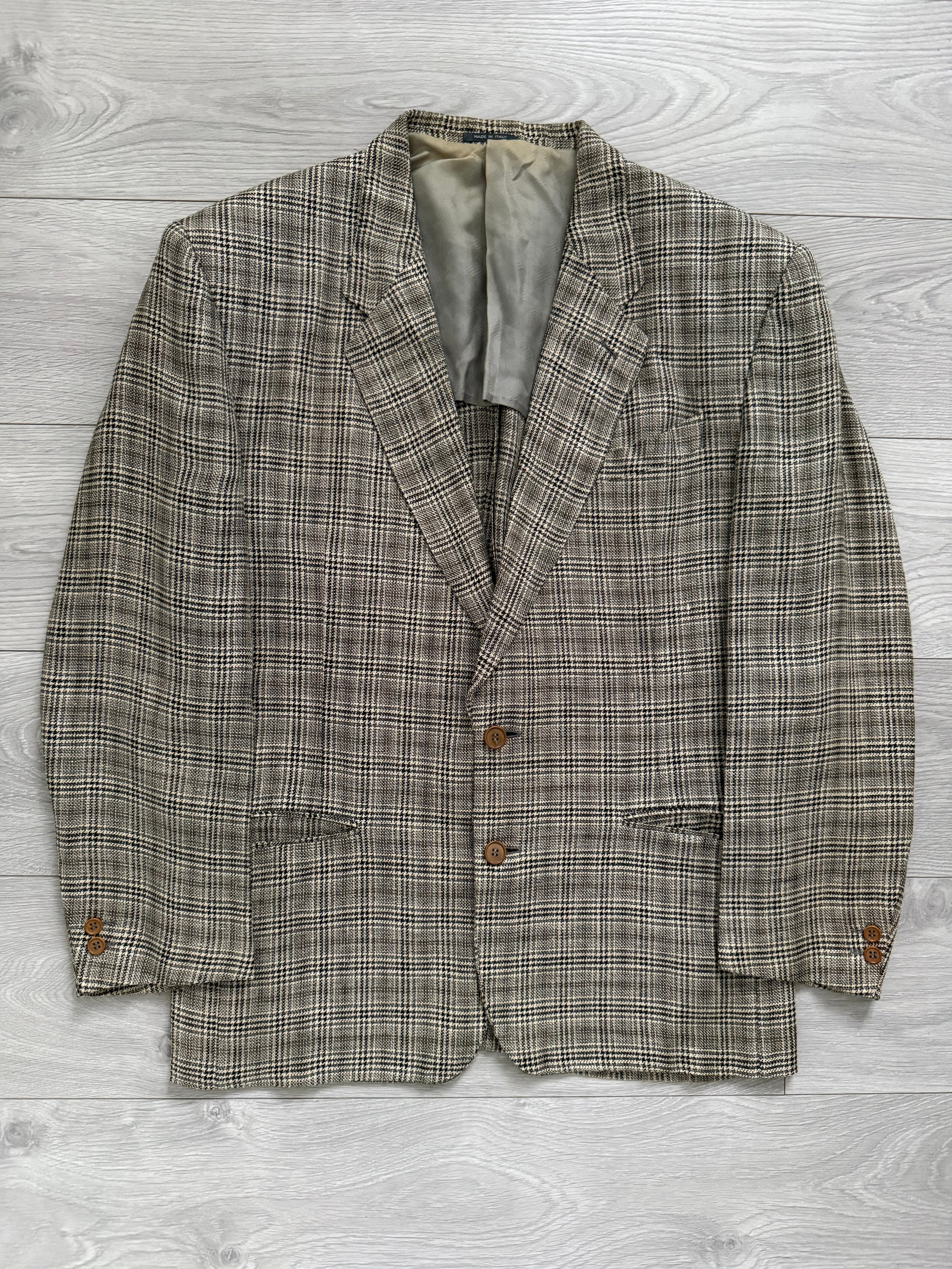 Missoni 1980s Textured Linen Check 2B Unlined Jacket - Size XL