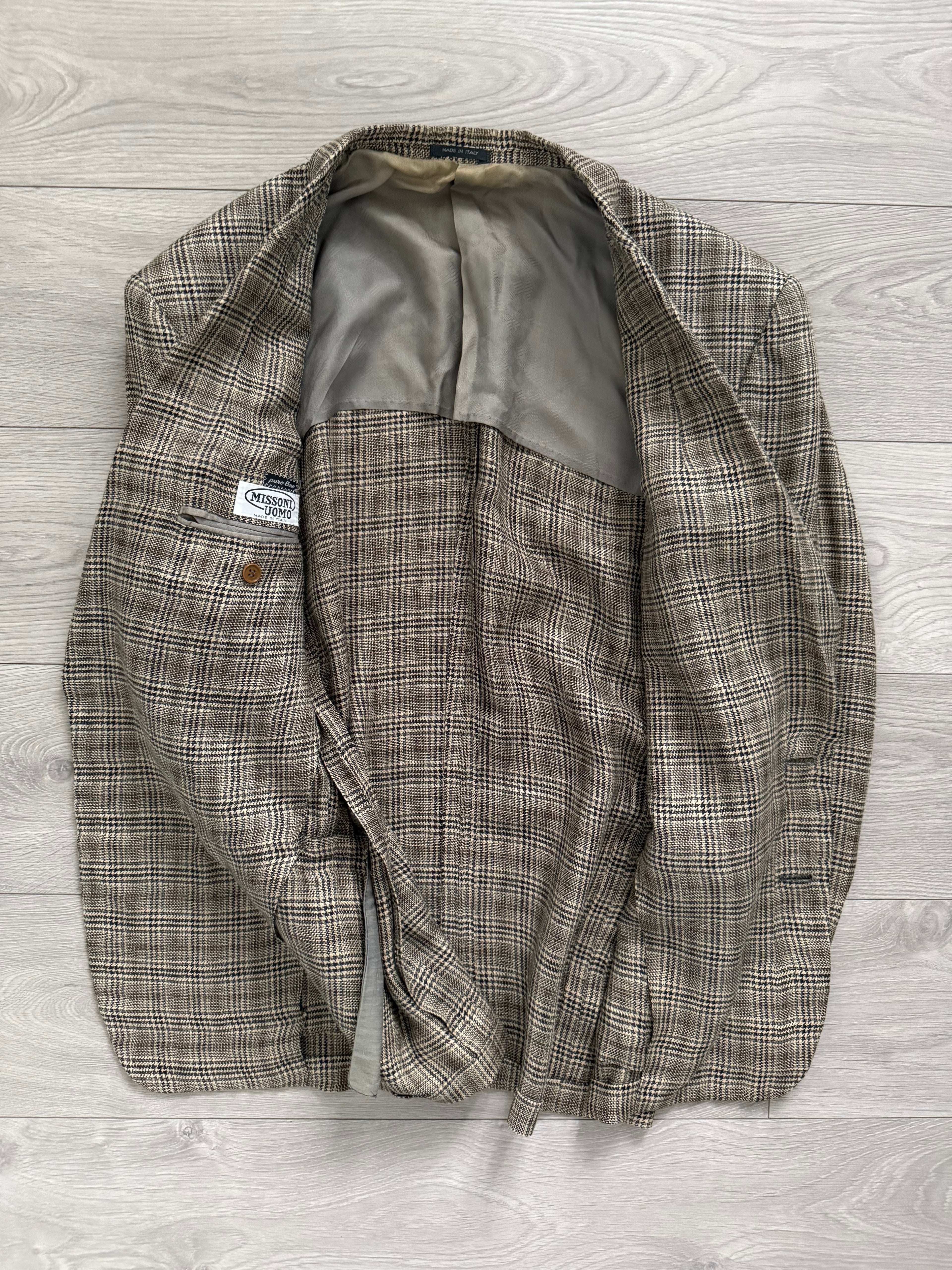 Missoni 1980s Textured Linen Check 2B Unlined Jacket - Size XL