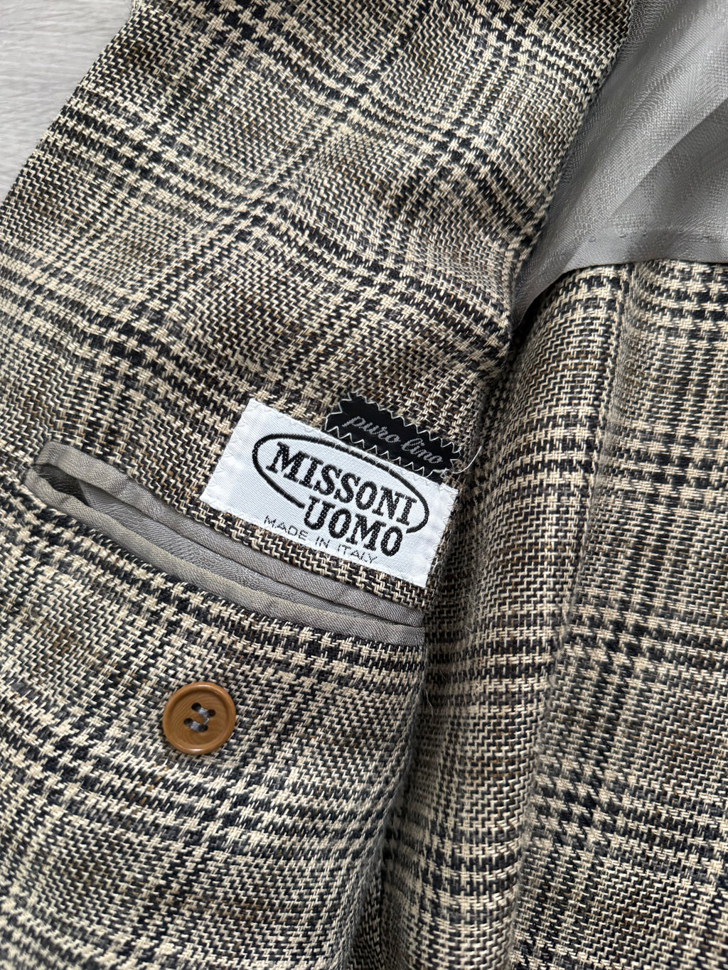 Missoni 1980s Textured Linen Check 2B Unlined Jacket - Size XL