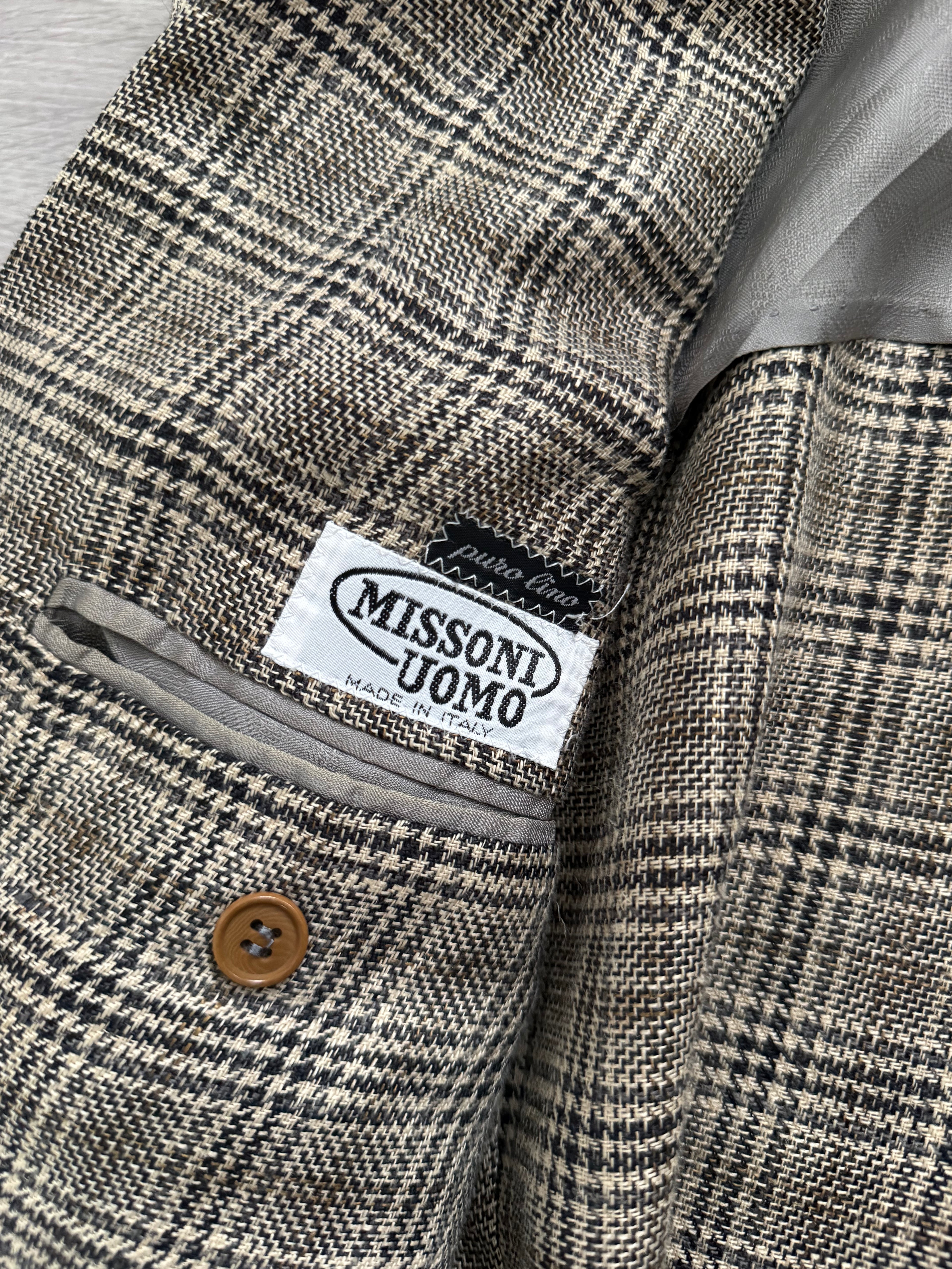 Missoni 1980s Textured Linen Check 2B Unlined Jacket - Size XL
