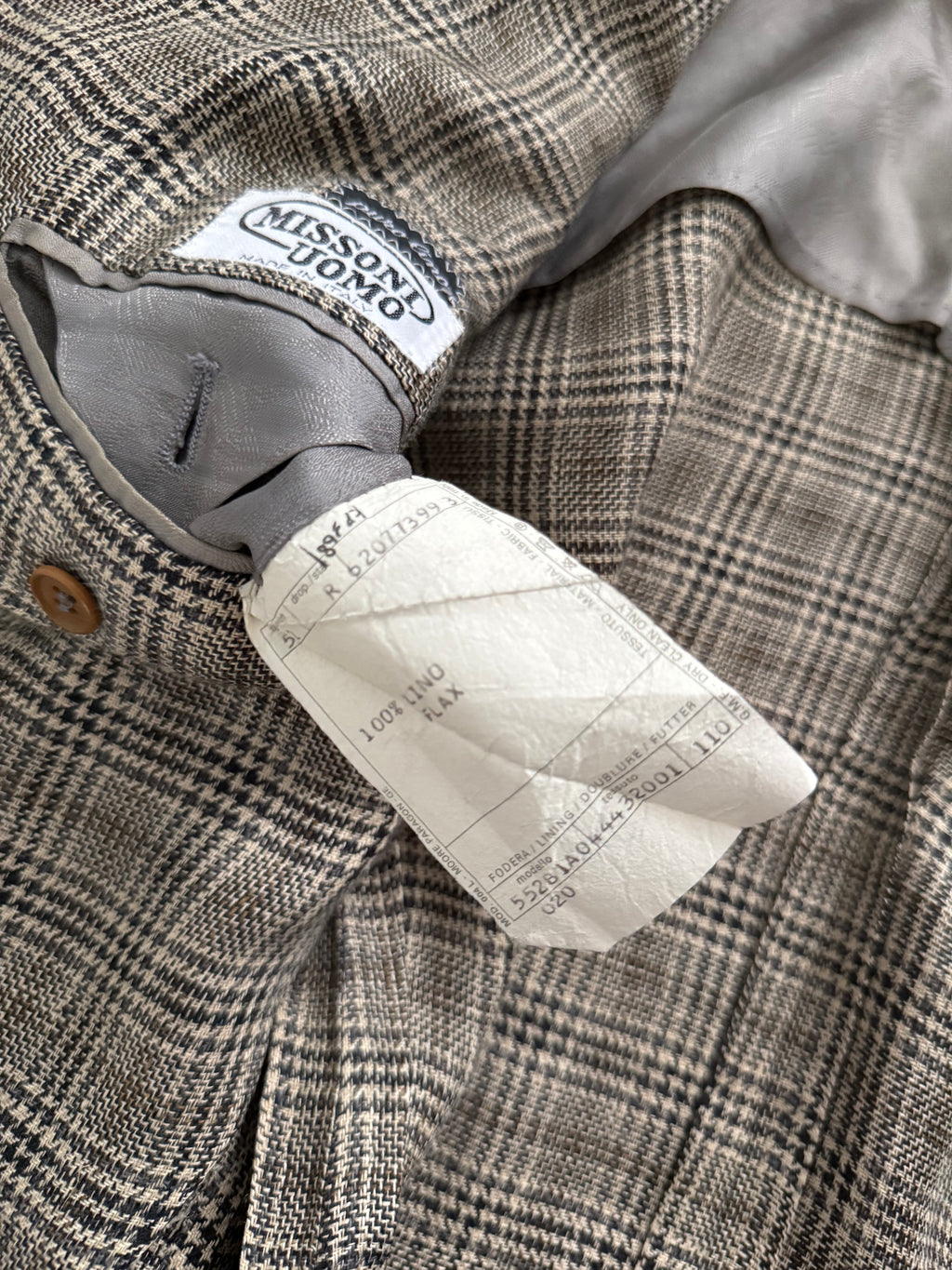 Missoni 1980s Textured Linen Check 2B Unlined Jacket - Size XL