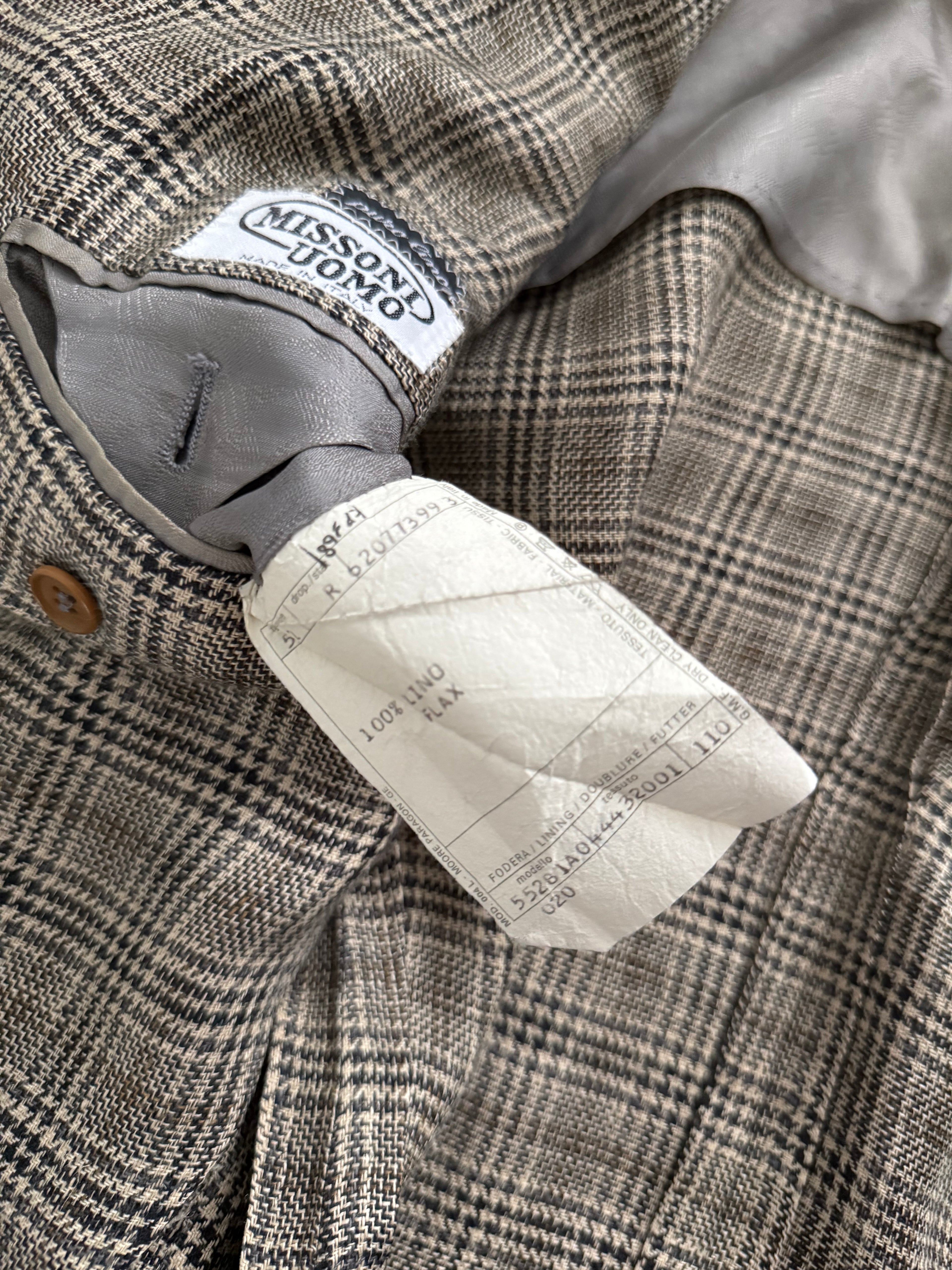 Missoni 1980s Textured Linen Check 2B Unlined Jacket - Size XL