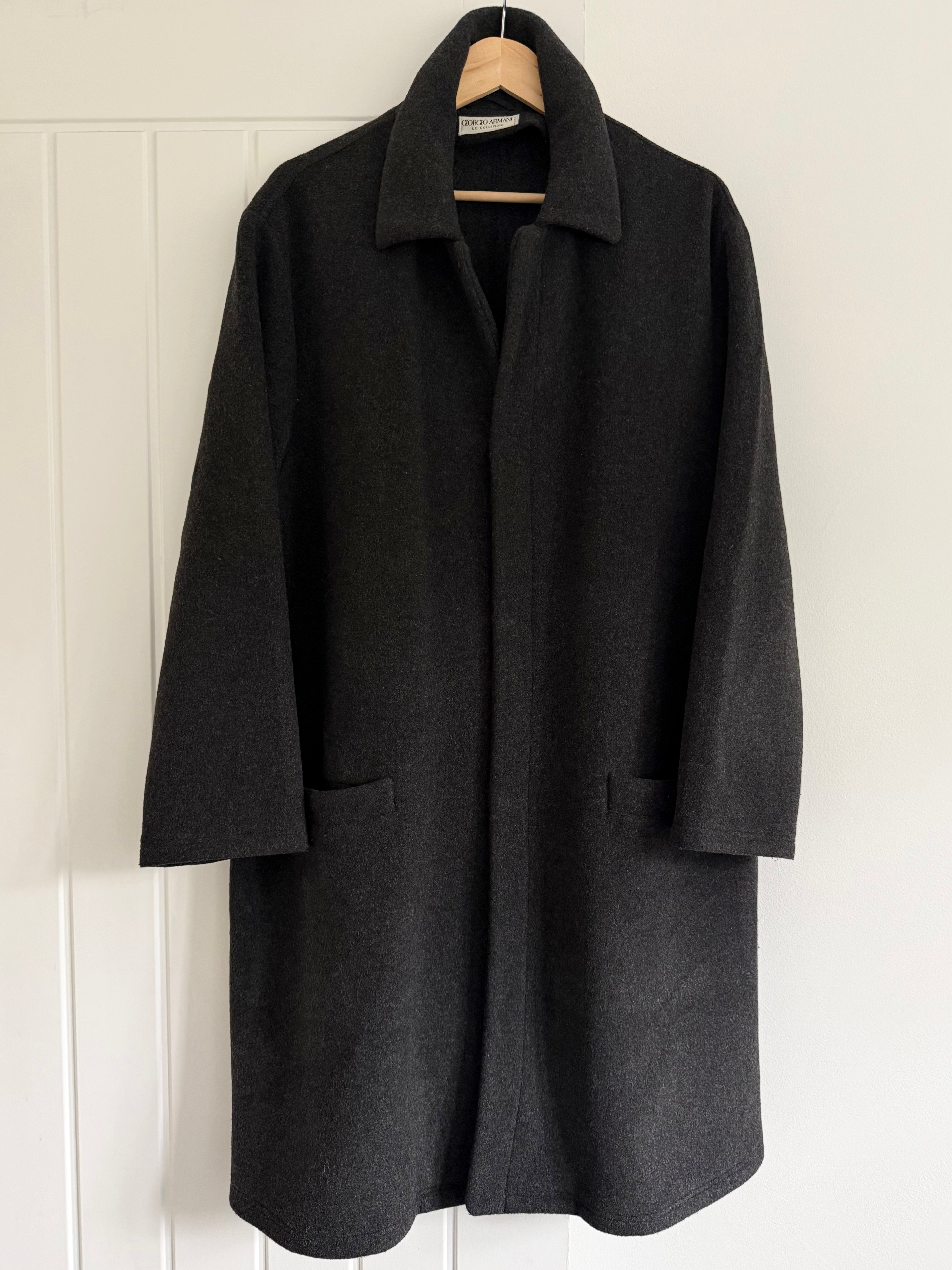 Giorgio Armani 1980s Felt Wool Snap Closure Charcoal Grey Overcoat - Size M