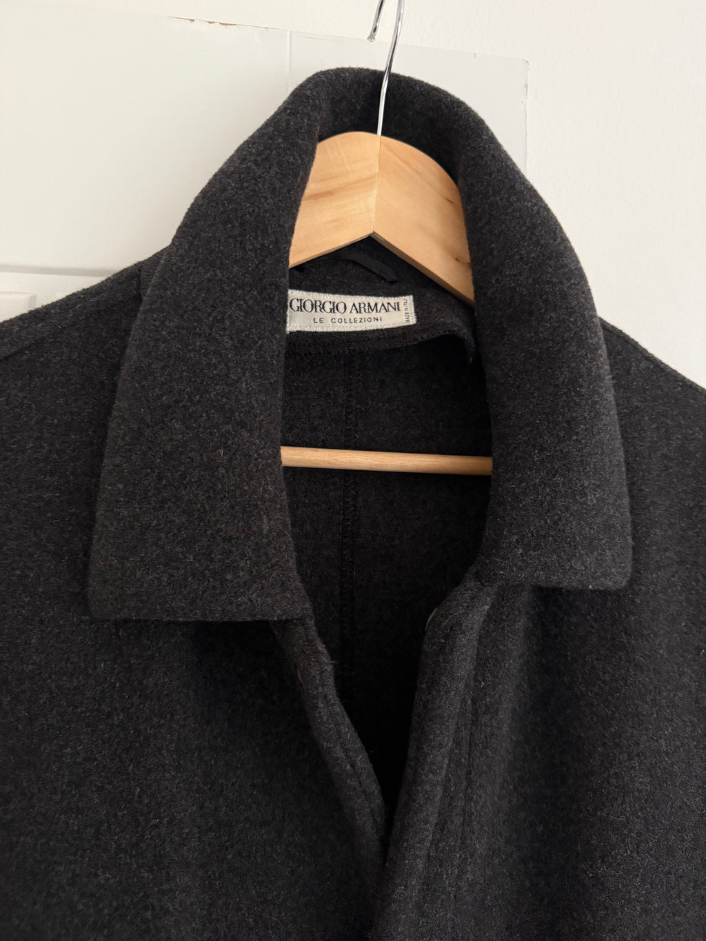 Giorgio Armani 1980s Felt Wool Snap Closure Charcoal Grey Overcoat - Size M