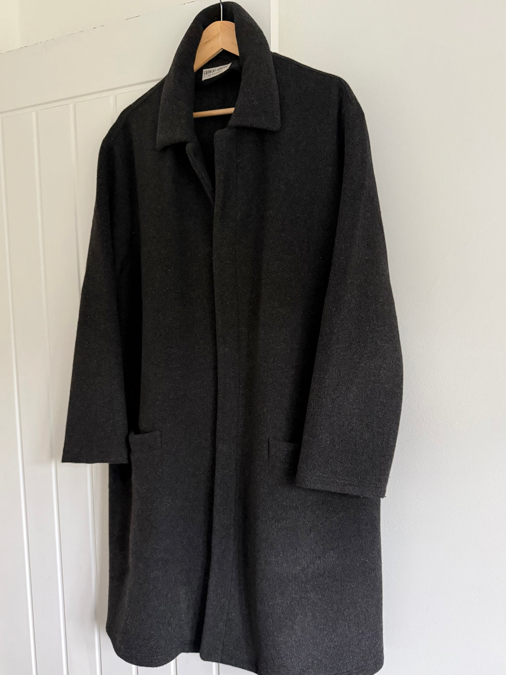 Giorgio Armani 1980s Felt Wool Snap Closure Charcoal Grey Overcoat - Size M