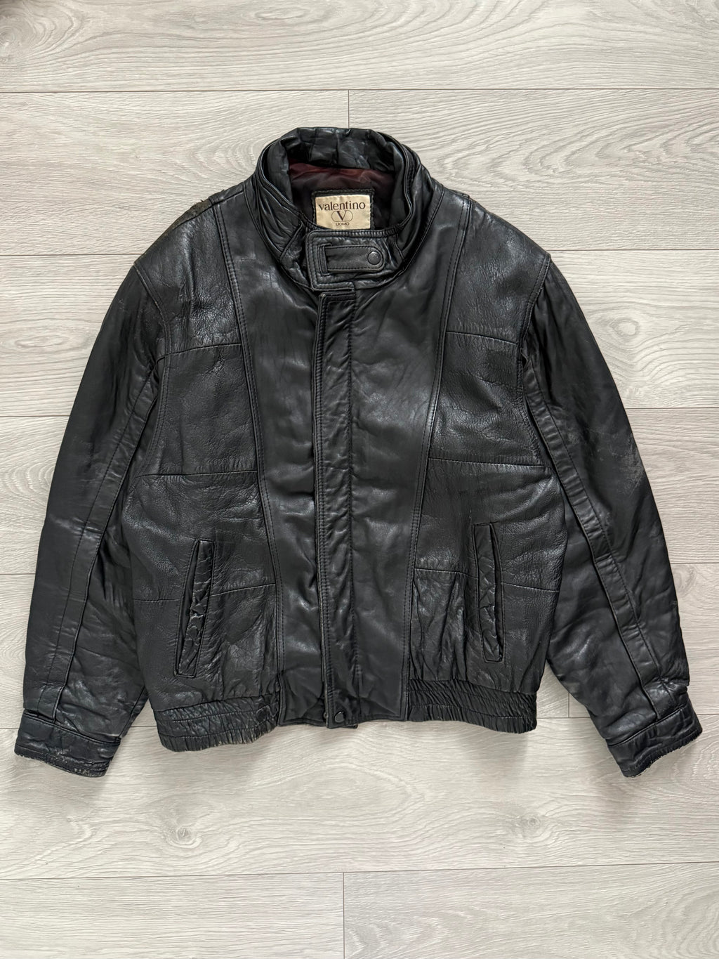 Valentino 1980s Panelled Leather Bomber Jacket - Size M