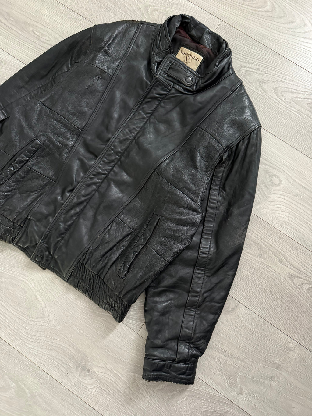 Valentino 1980s Panelled Leather Bomber Jacket - Size M