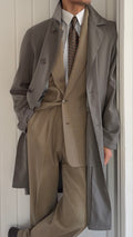 Giorgio Armani 1980s Draped Balmacaan Overcoat Taupe Grey - Size M
