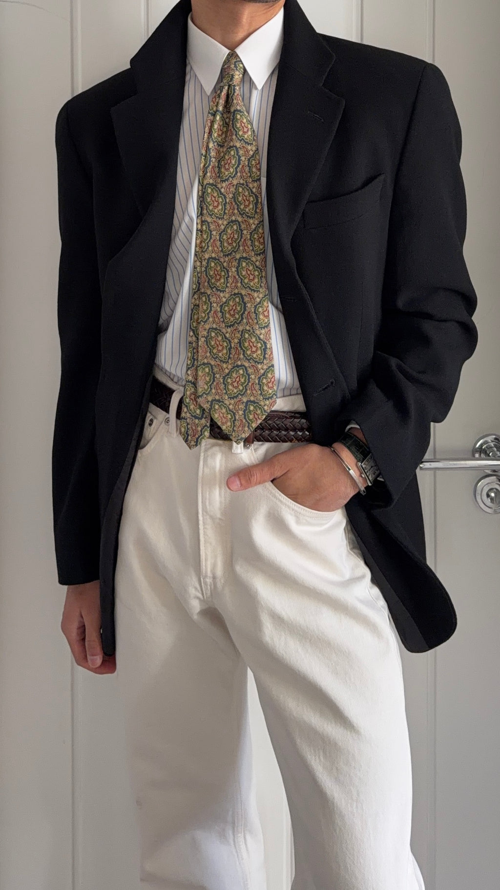 Emporio Armani 1990s 3B Textured Wool Sport Jacket Blazer Black - Size M