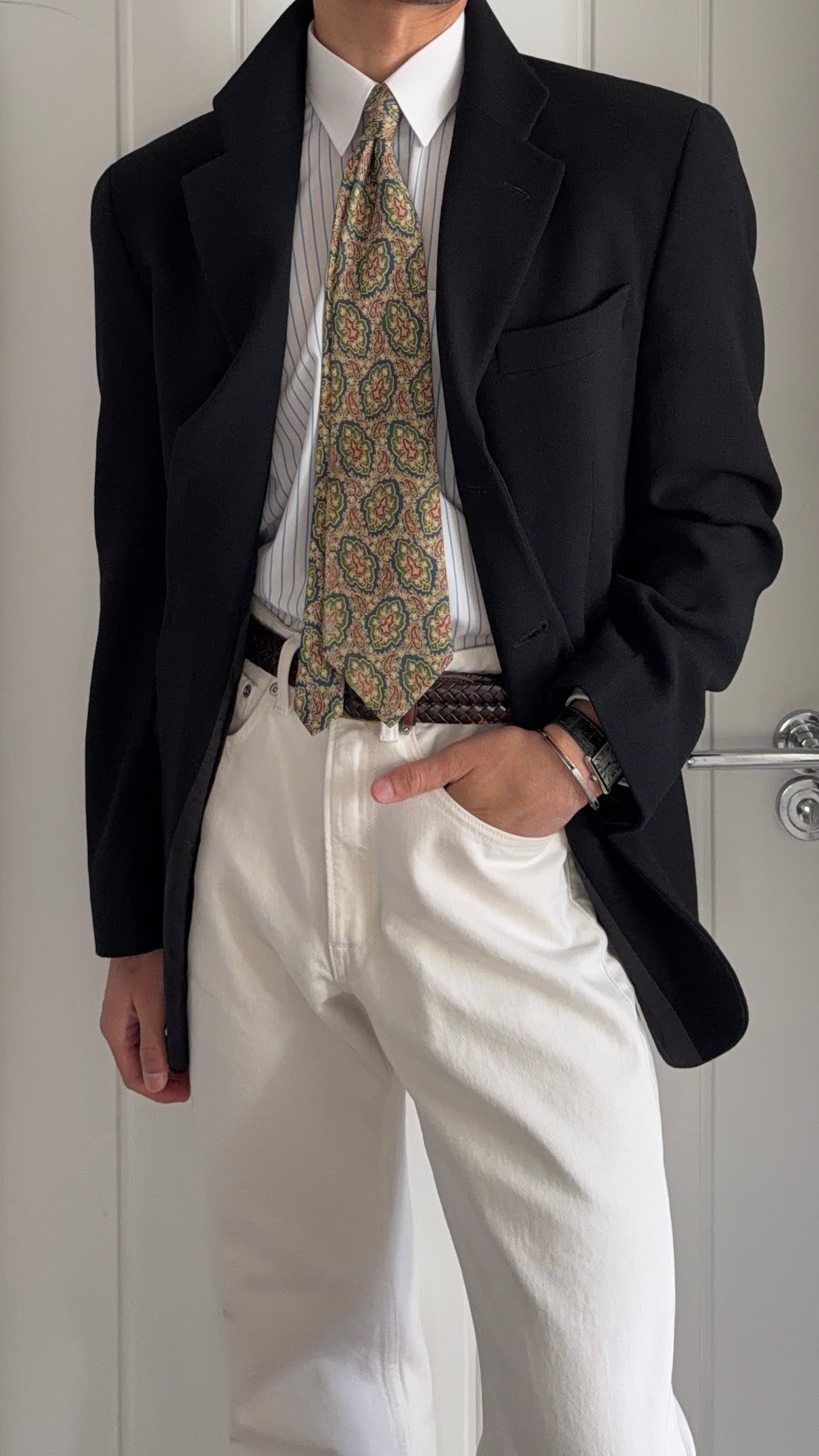 Emporio Armani 1990s 3B Textured Wool Sport Jacket Blazer Black - Size M