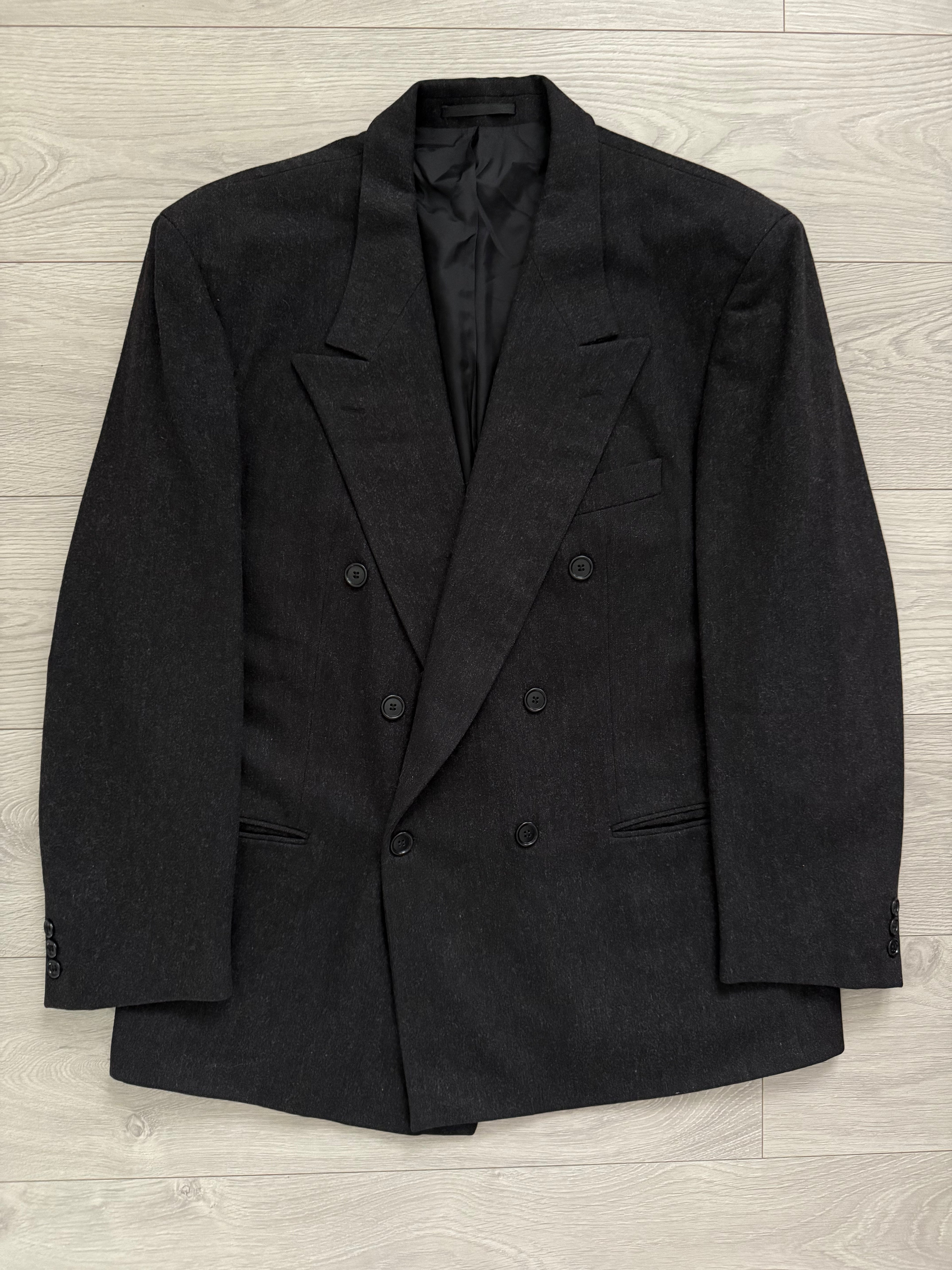 Hugo Boss 1980s 'Lawford' Peaked Lapel Double Breasted Pleated Wool Suit Grey - Size XL Jacket / 34" Waist