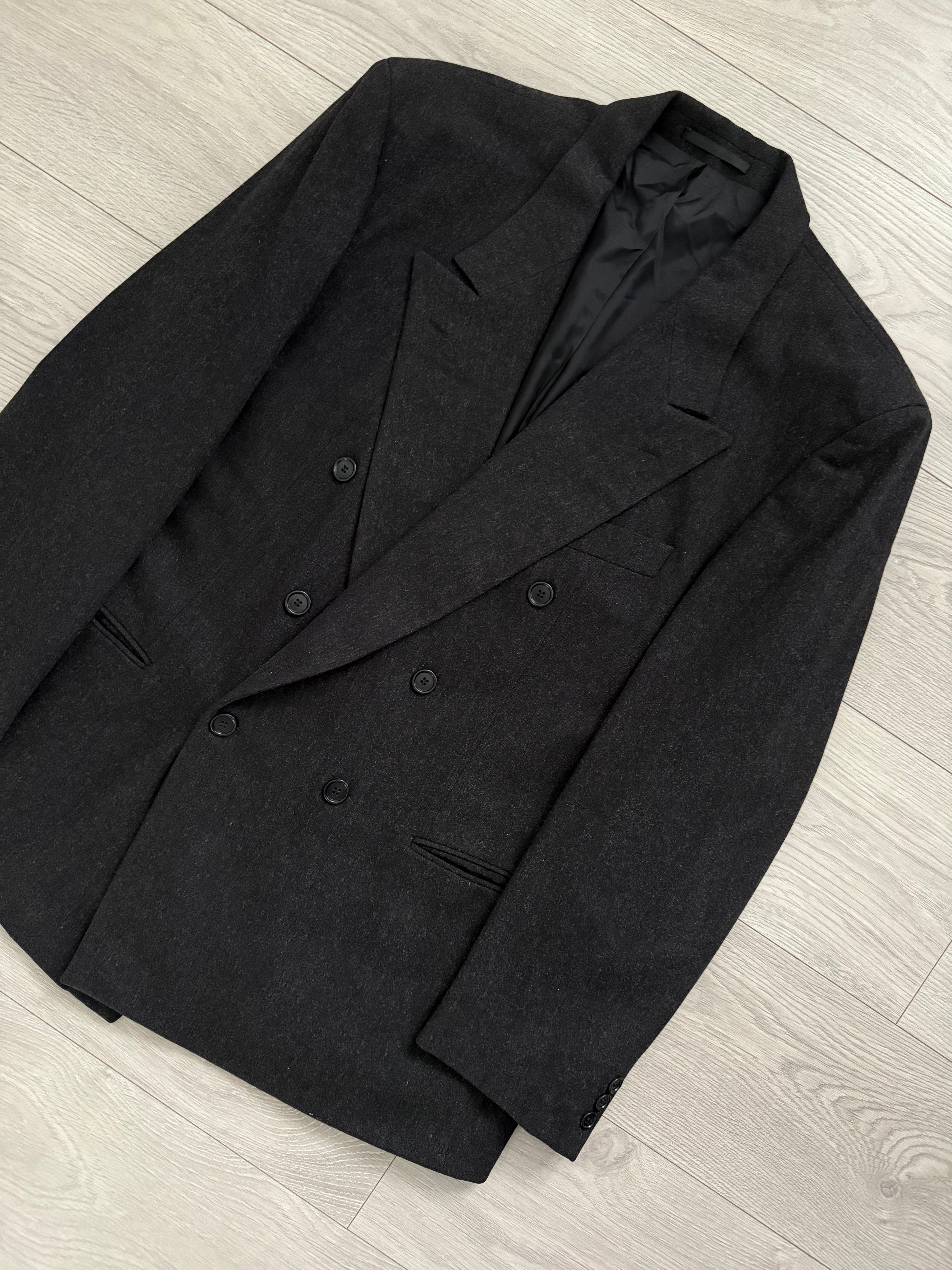 Hugo Boss 1980s 'Lawford' Peaked Lapel Double Breasted Pleated Wool Suit Grey - Size XL Jacket / 34" Waist