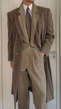 Giorgio Armani 1980s Herringbone Wool Coat Taupe Brown - Size L