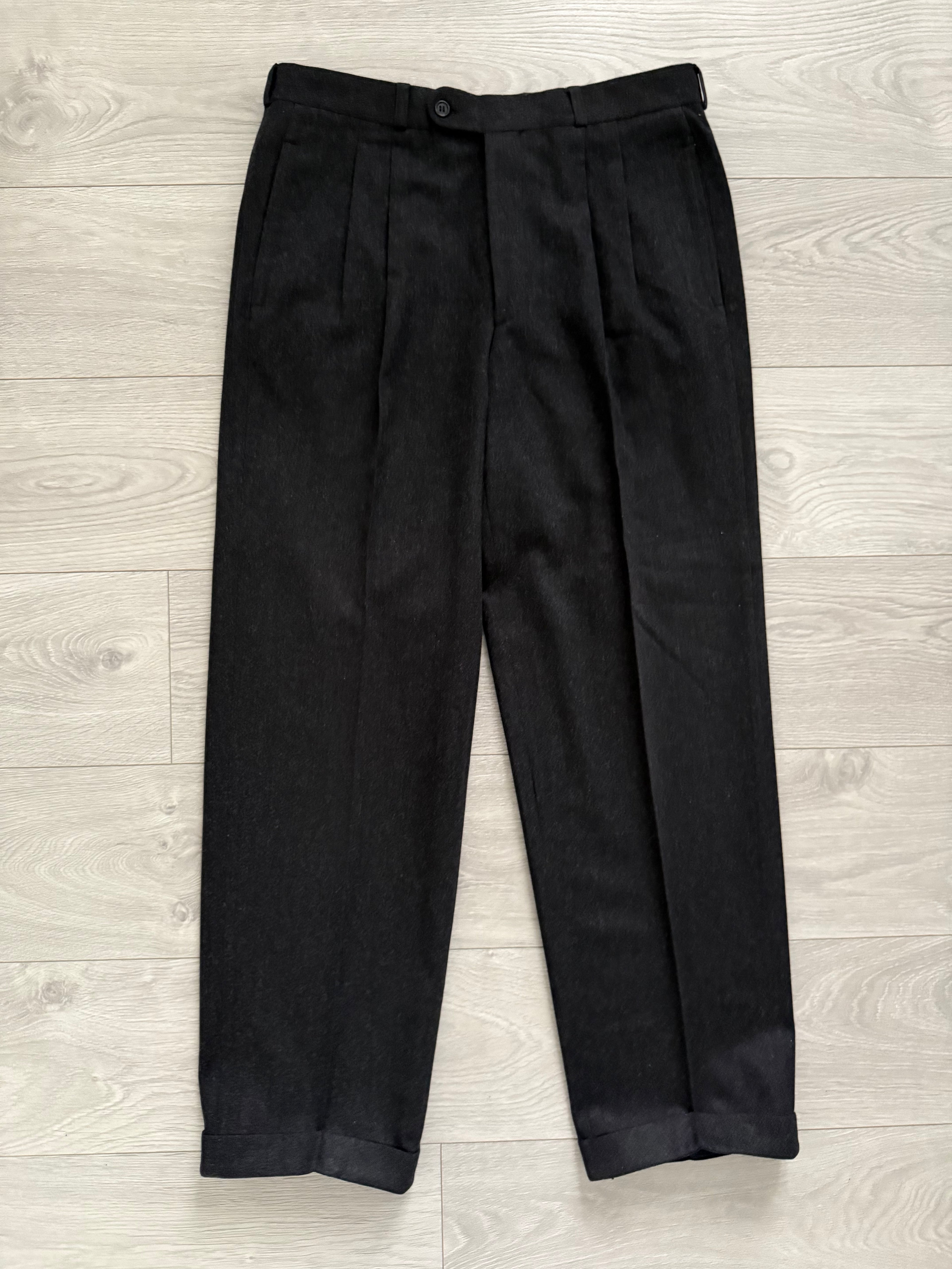 Hugo Boss 1980s 'Lawford' Peaked Lapel Double Breasted Pleated Wool Suit Grey - Size XL Jacket / 34" Waist